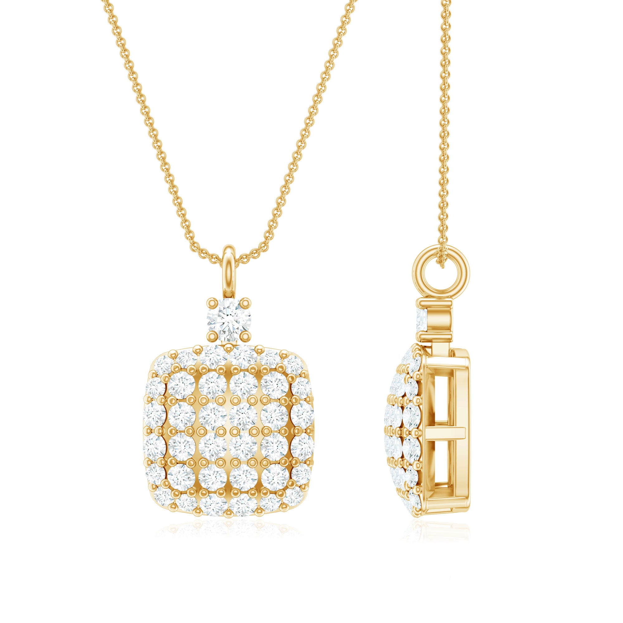 Rosec Jewels-1/2 CT Square Shape Diamond Cluster Pendant Necklace