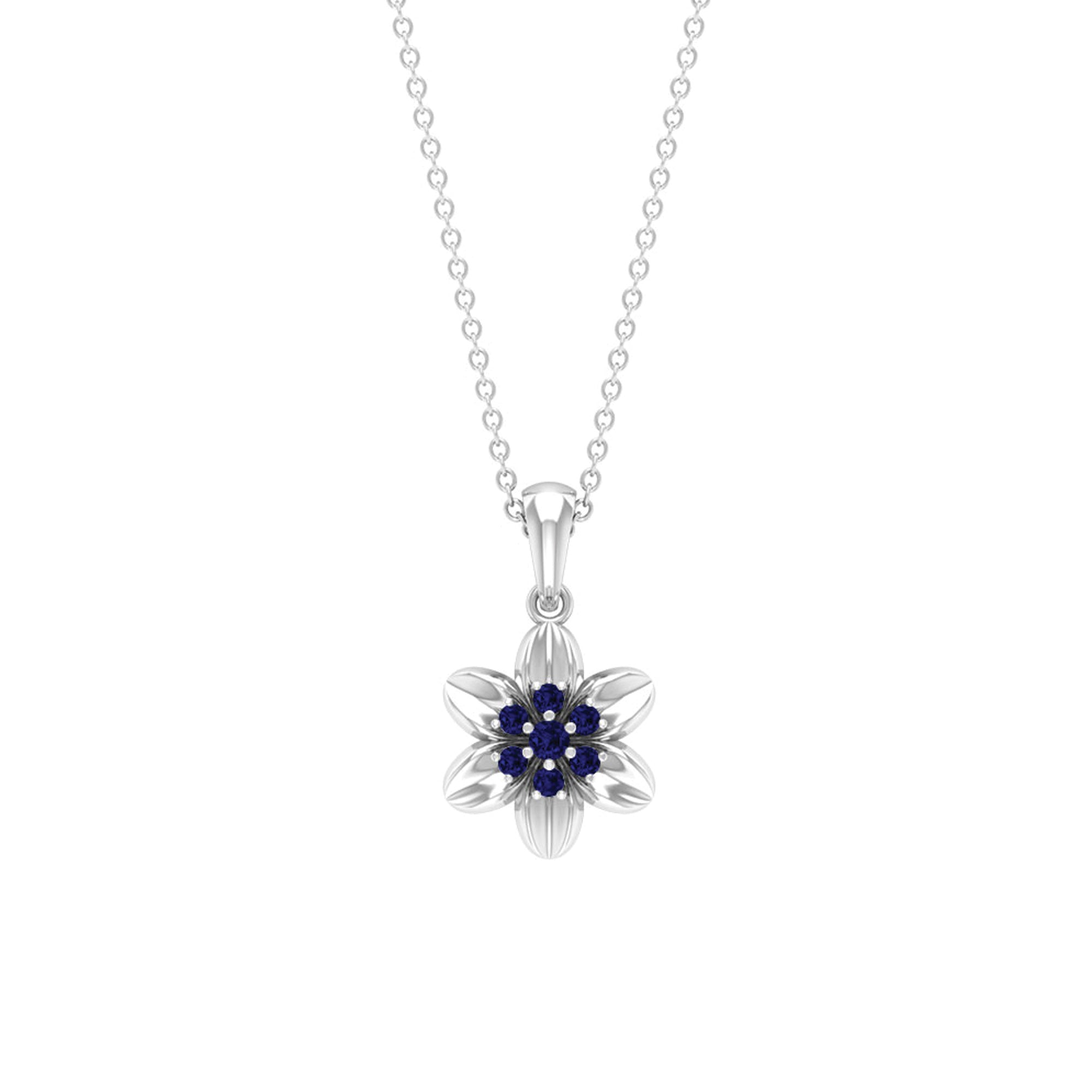 Real Blue Sapphire Flower Pendant Necklace