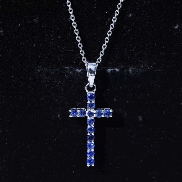 3/4 CT Blue Sapphire Cross Pendant with Standard Bail Blue Sapphire - ( AAA ) - Quality - Rosec Jewels