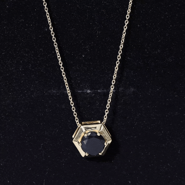 Lab Grown Black Diamond Hexagon Pendant Necklace AAAA ( Synthetic ) - Rosec Jewels