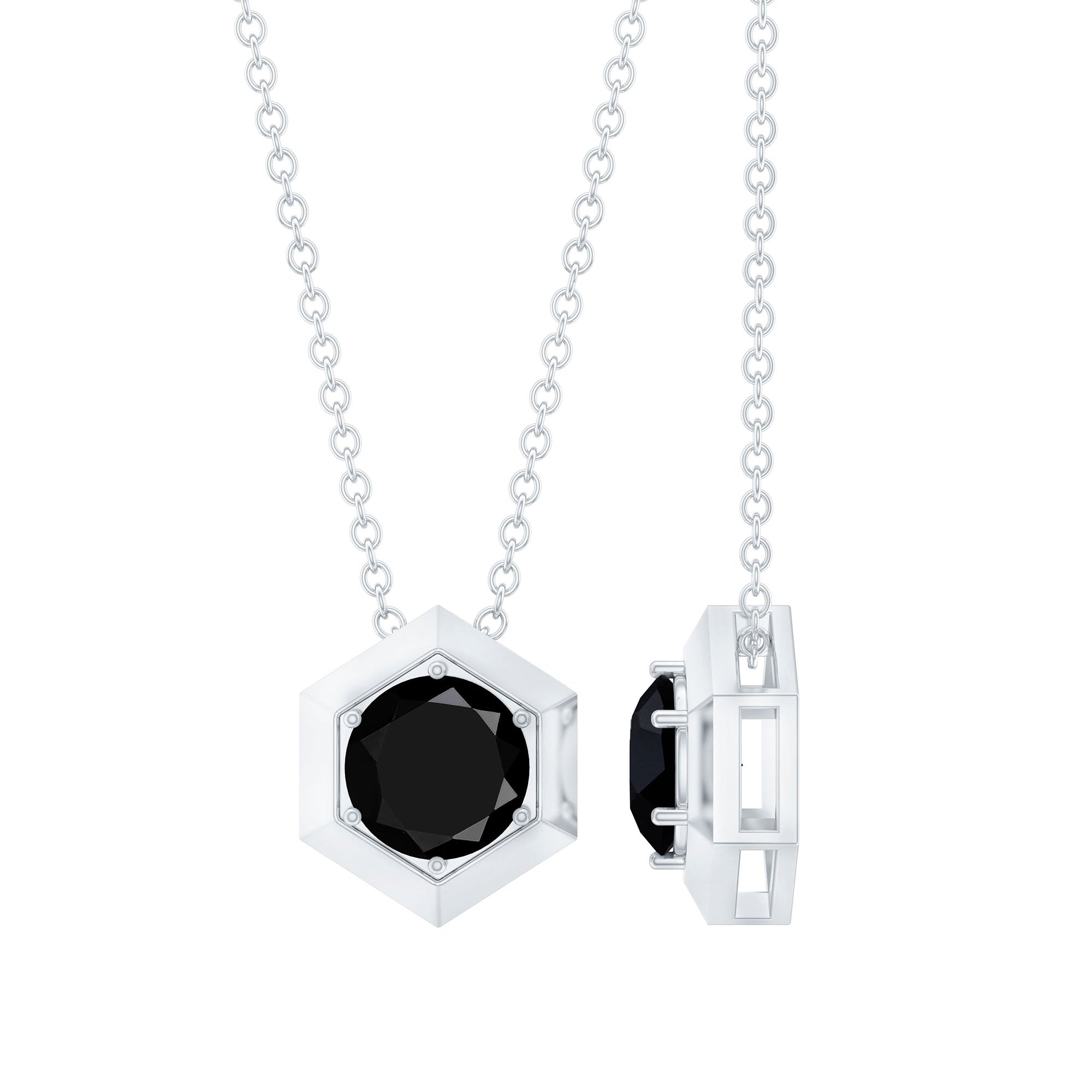 Lab Grown Black Diamond Hexagon Pendant Necklace AAAA ( Synthetic ) - Rosec Jewels