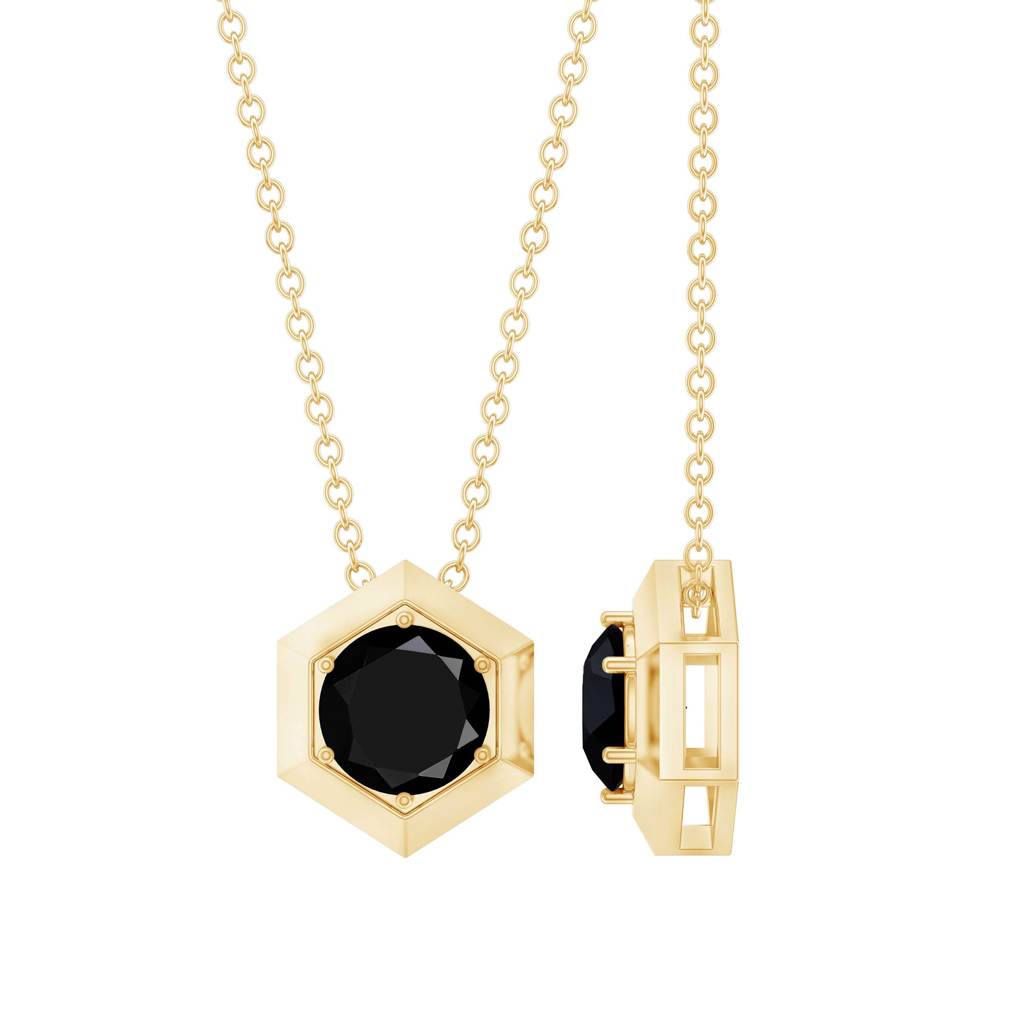 Lab Grown Black Diamond Hexagon Pendant Necklace AAAA ( Synthetic ) - Rosec Jewels