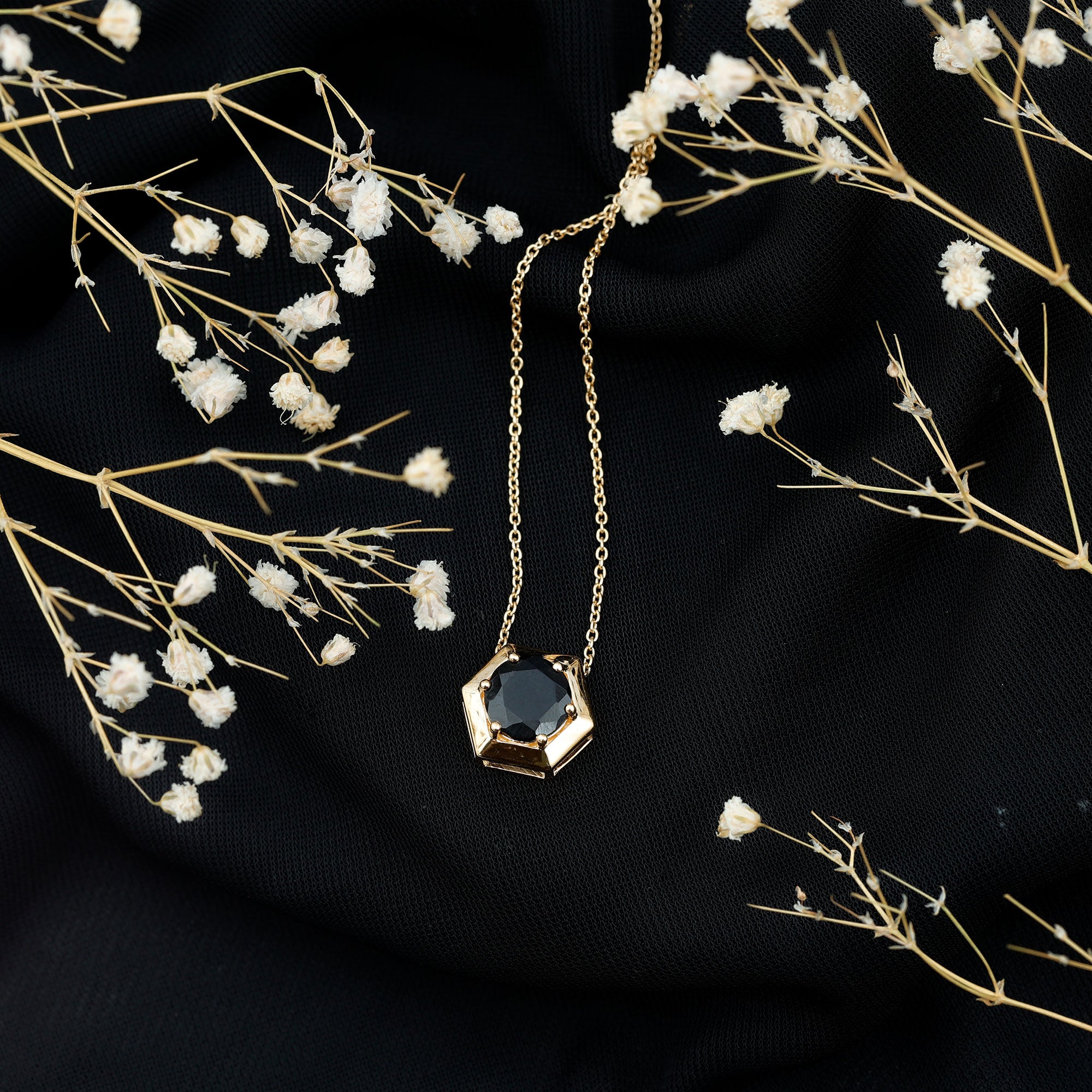 Lab Grown Black Diamond Hexagon Pendant Necklace AAAA ( Synthetic ) - Rosec Jewels