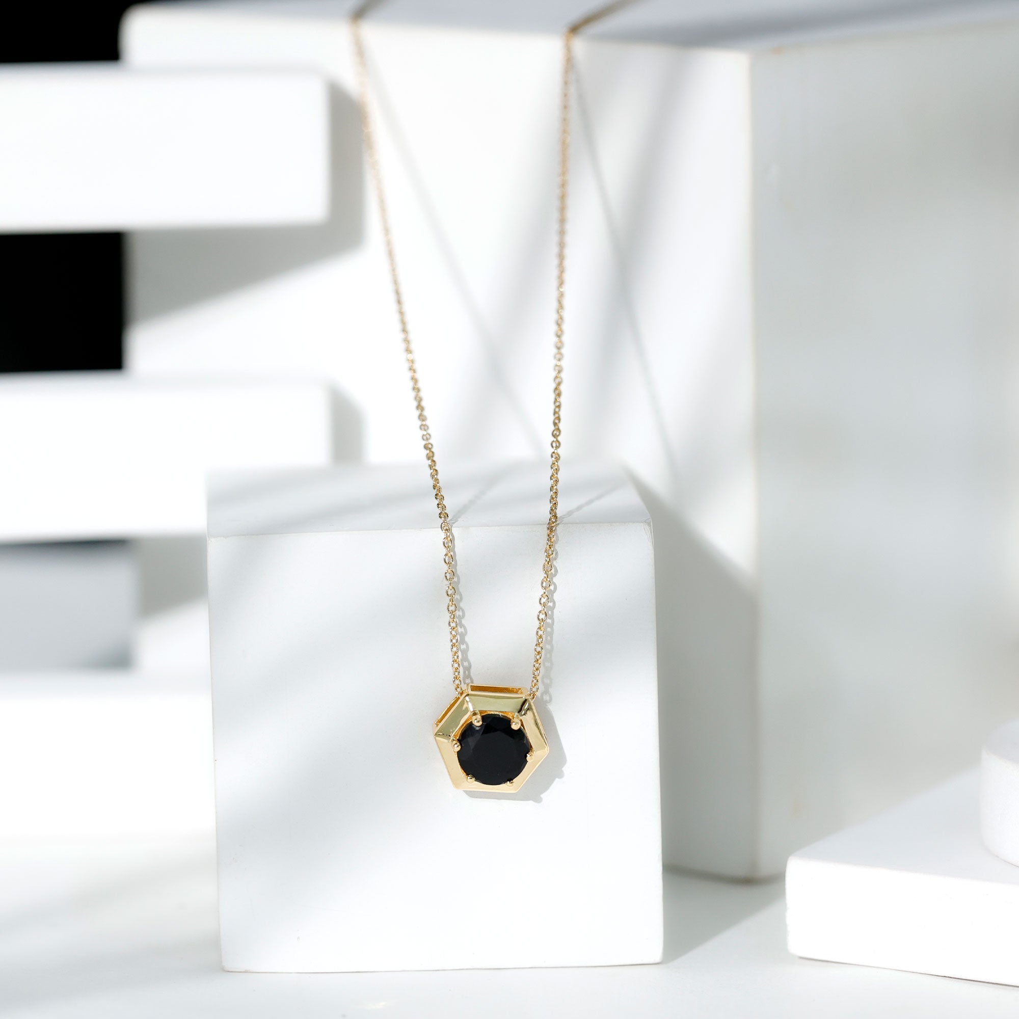 Lab Grown Black Diamond Hexagon Pendant Necklace AAAA ( Synthetic ) - Rosec Jewels