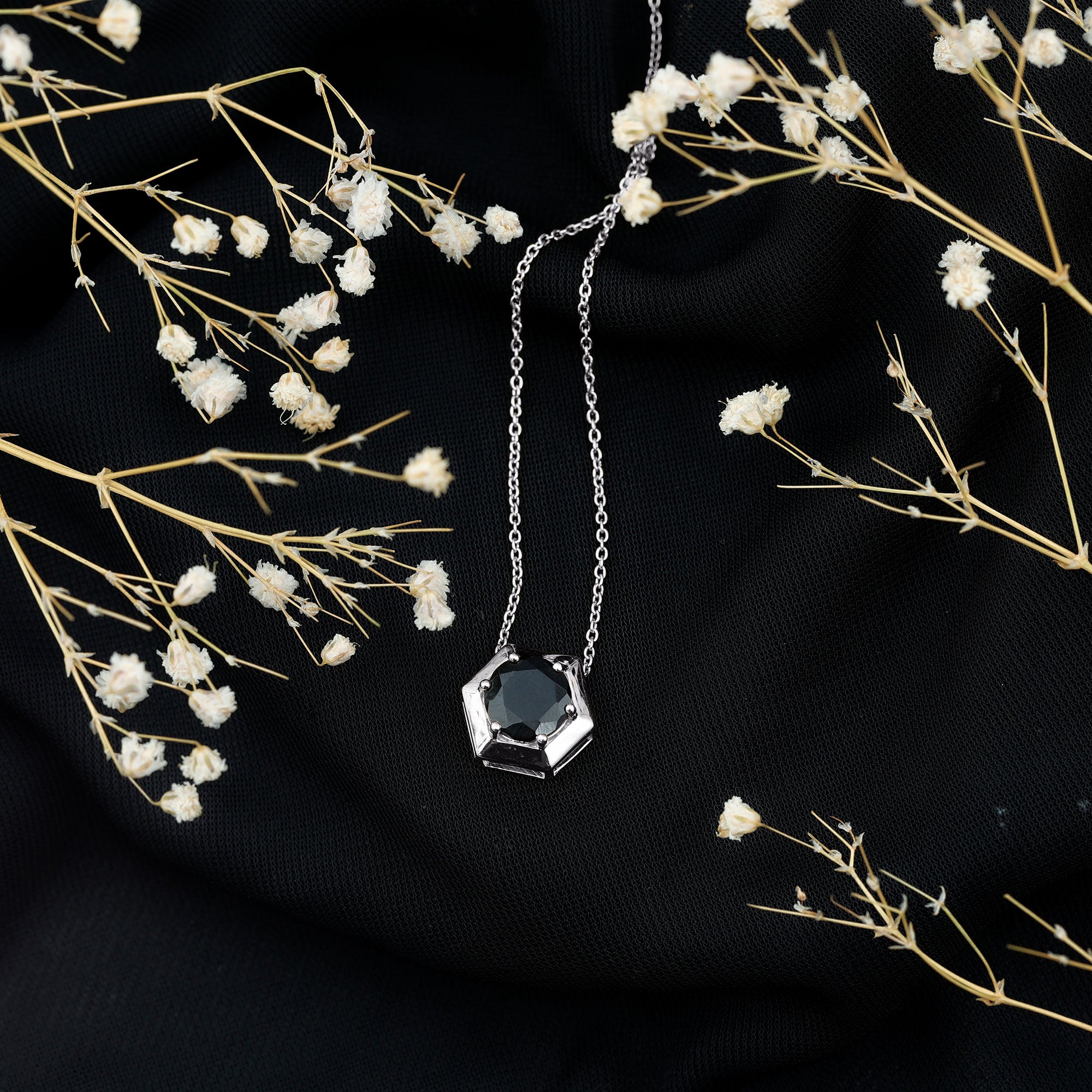 2 Carat Natural Black Onyx Solitaire Hexagon Pendant AAA - Rosec Jewels
