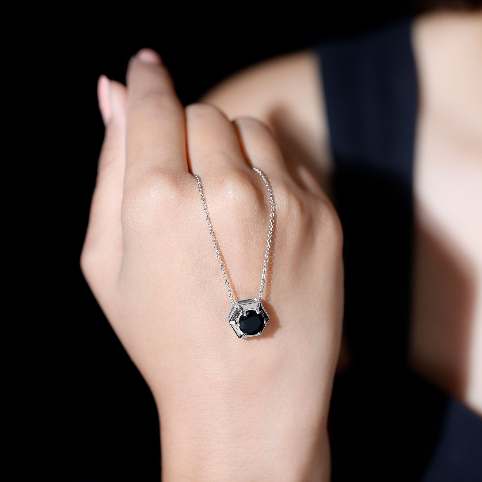 2 Carat Natural Black Onyx Solitaire Hexagon Pendant AAA - Rosec Jewels