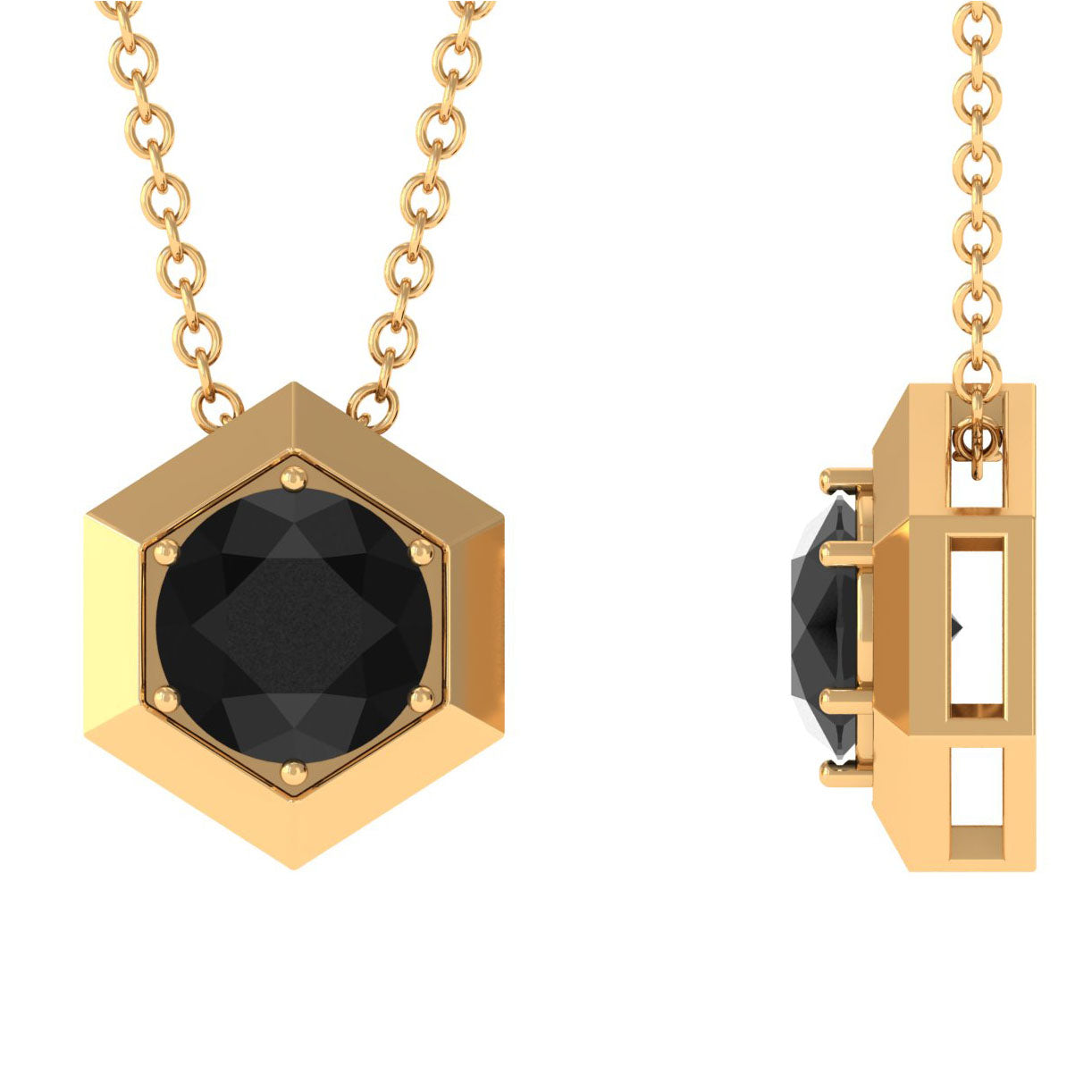 2 Carat Natural Black Onyx Solitaire Hexagon Pendant AAA - Rosec Jewels