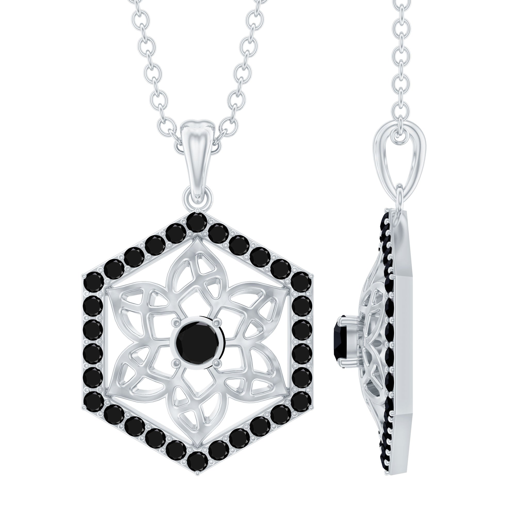 Certified Genuine Black Onyx Flower Necklace for Women AAA - Rosec Jewels