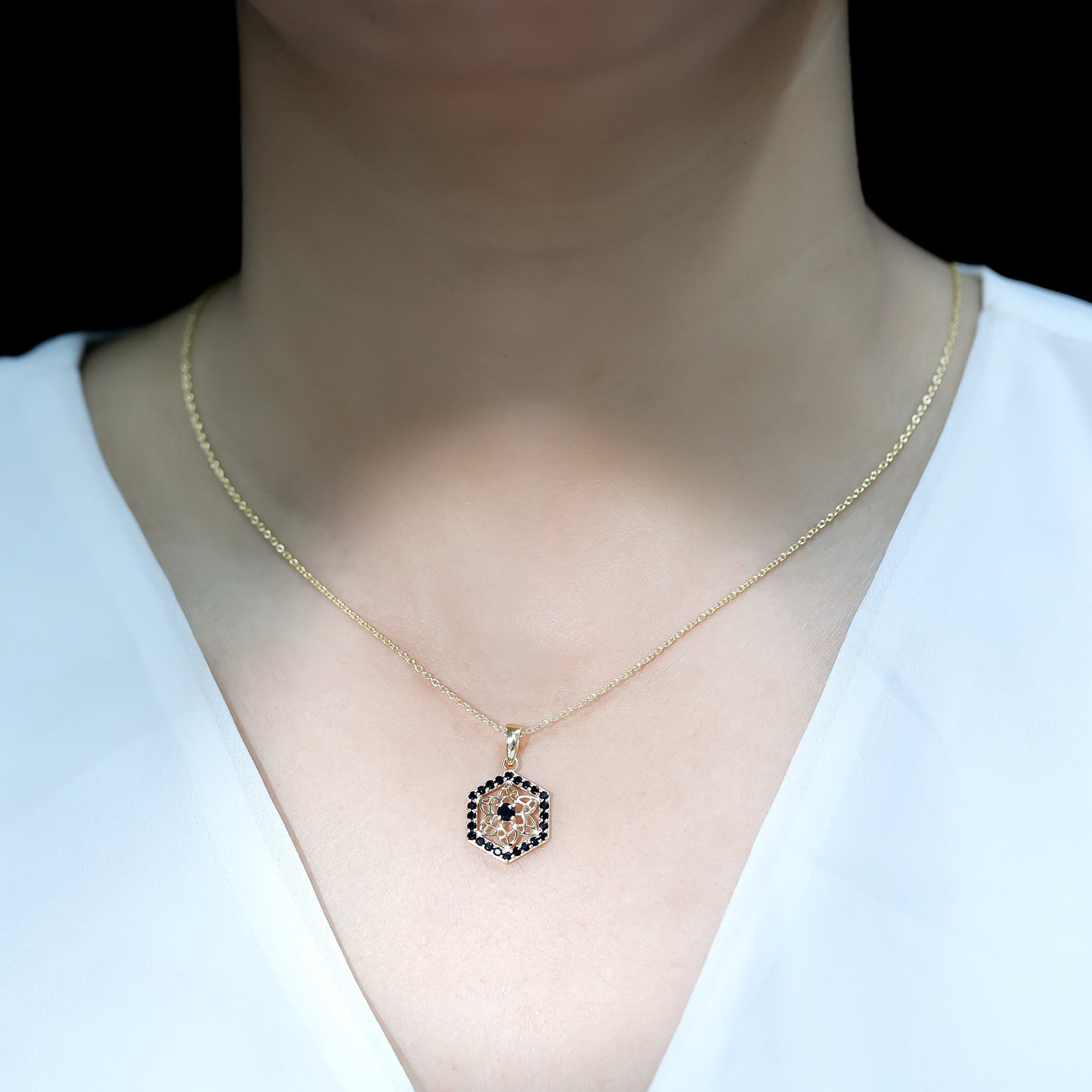 Certified Genuine Black Onyx Flower Necklace for Women AAA - Rosec Jewels