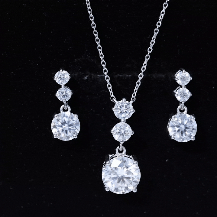 Moissanite 3 Stone Dangle Necklace and Earrings Set D-VS1 - Rosec Jewels