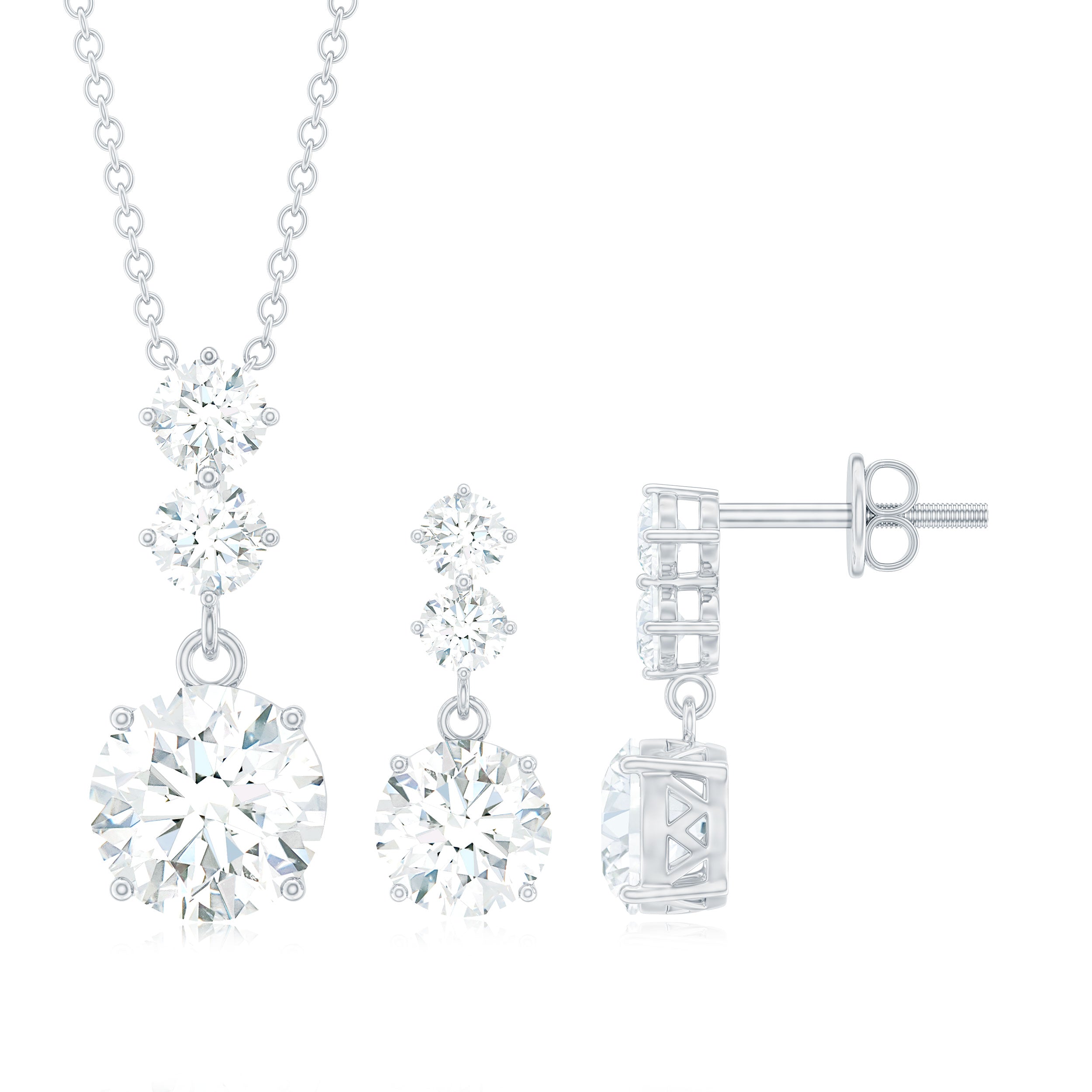 5.25 CT Moissanite 3 Stone Drop Dangle Earring and Necklace Set