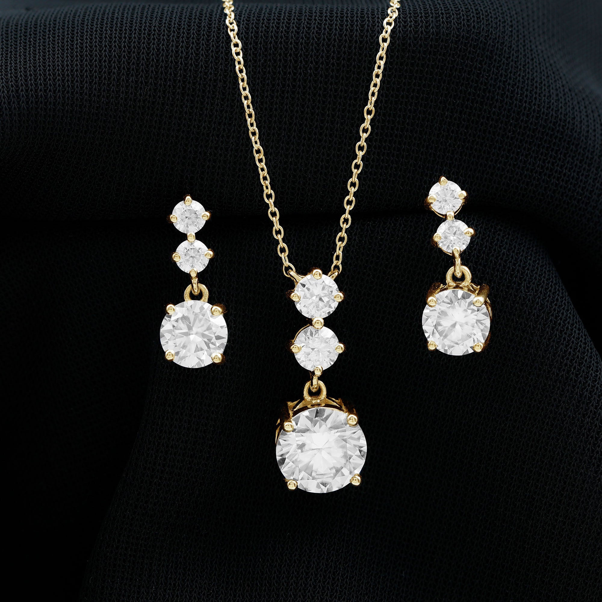 Moissanite 3 Stone Dangle Necklace and Earrings Set D-VS1 - Rosec Jewels