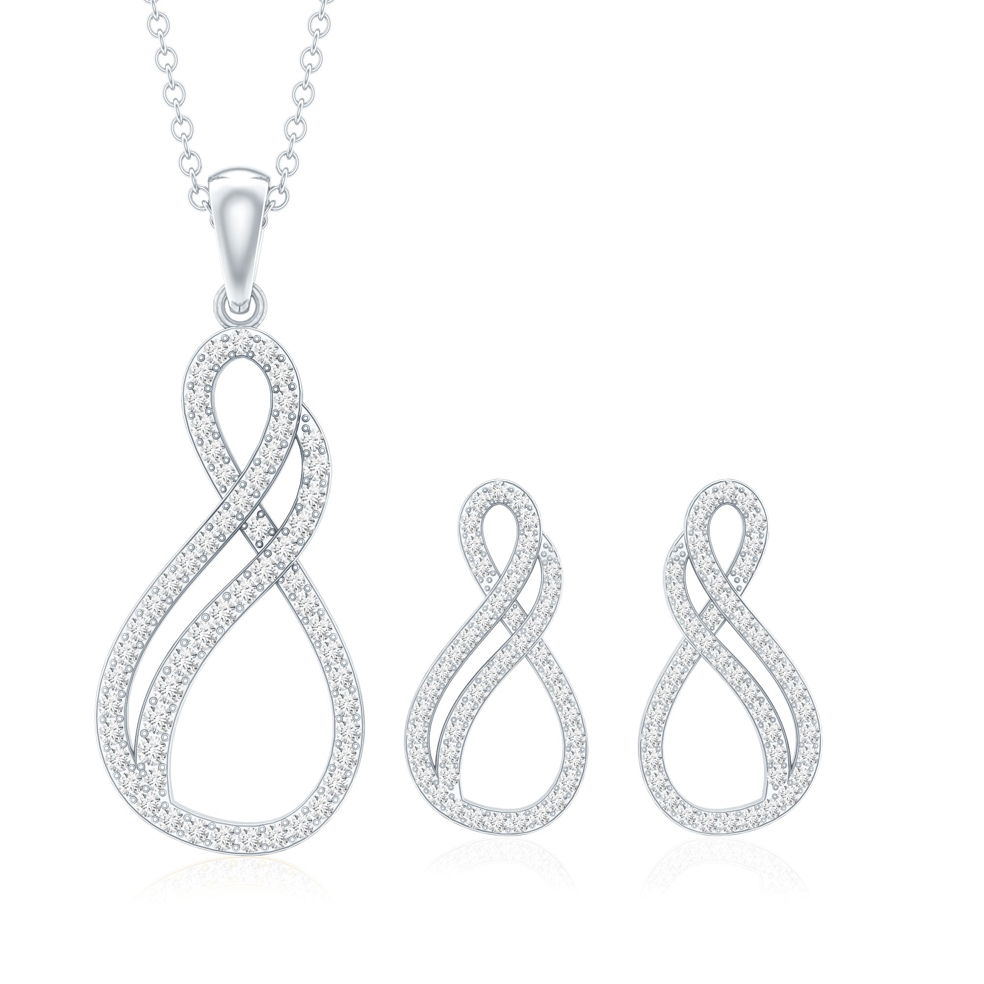 Diamond Infinity Necklace Earrings Set For Women Natural - ( HI-SI ) - Rosec Jewels