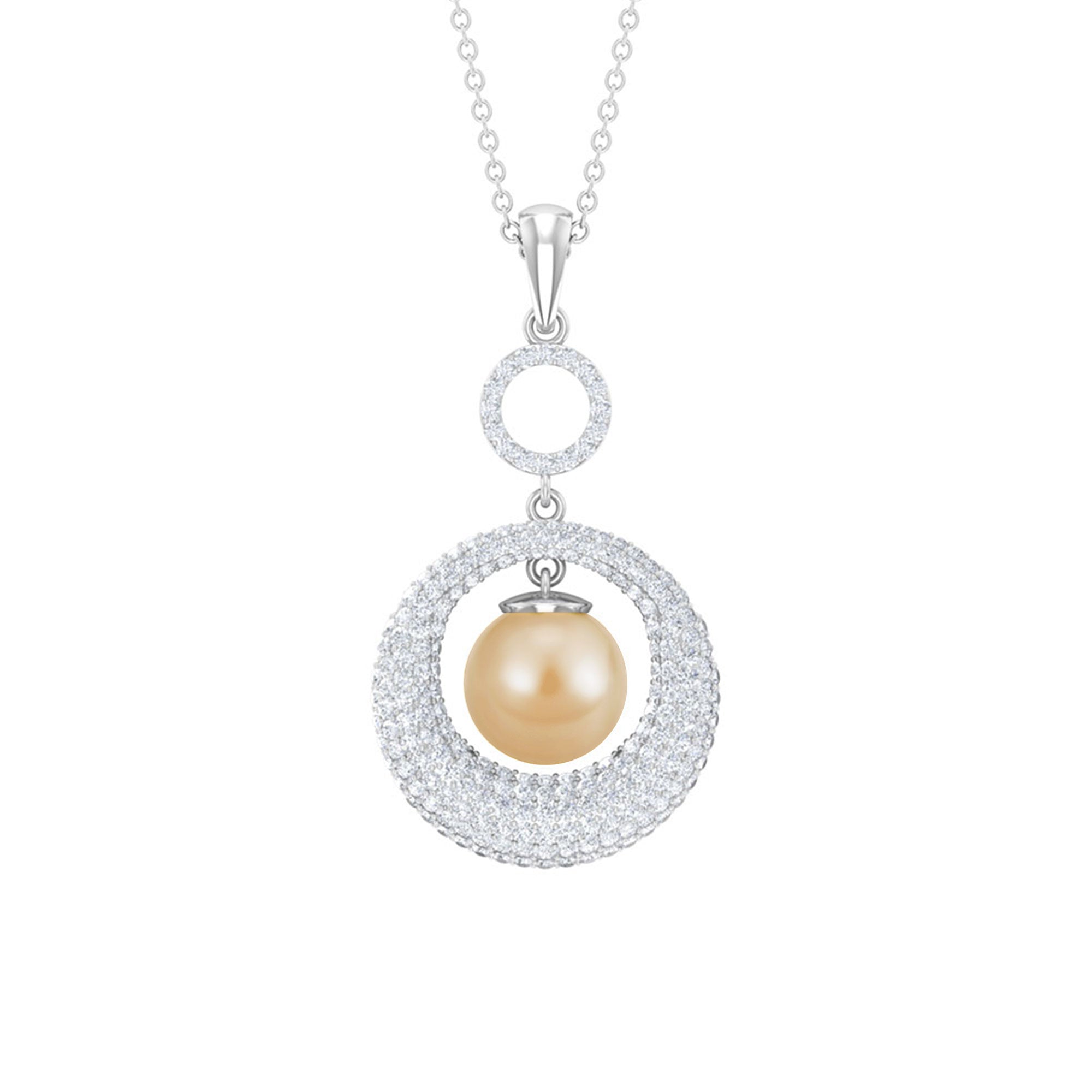 Round South Sea Pearl and Moissanite Dangle Pendant