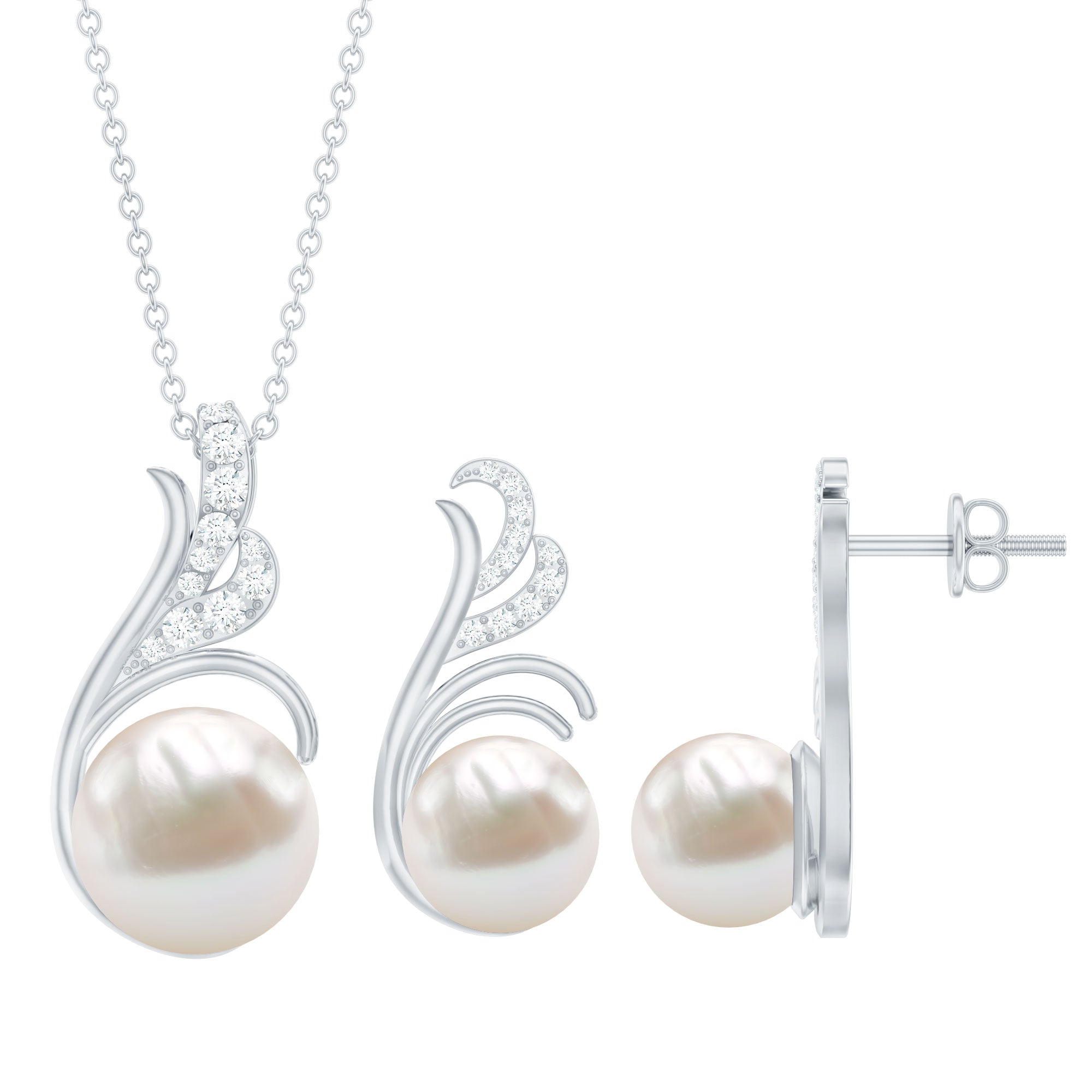 Freshwater Pearl and Diamond Designer Jewelry Set