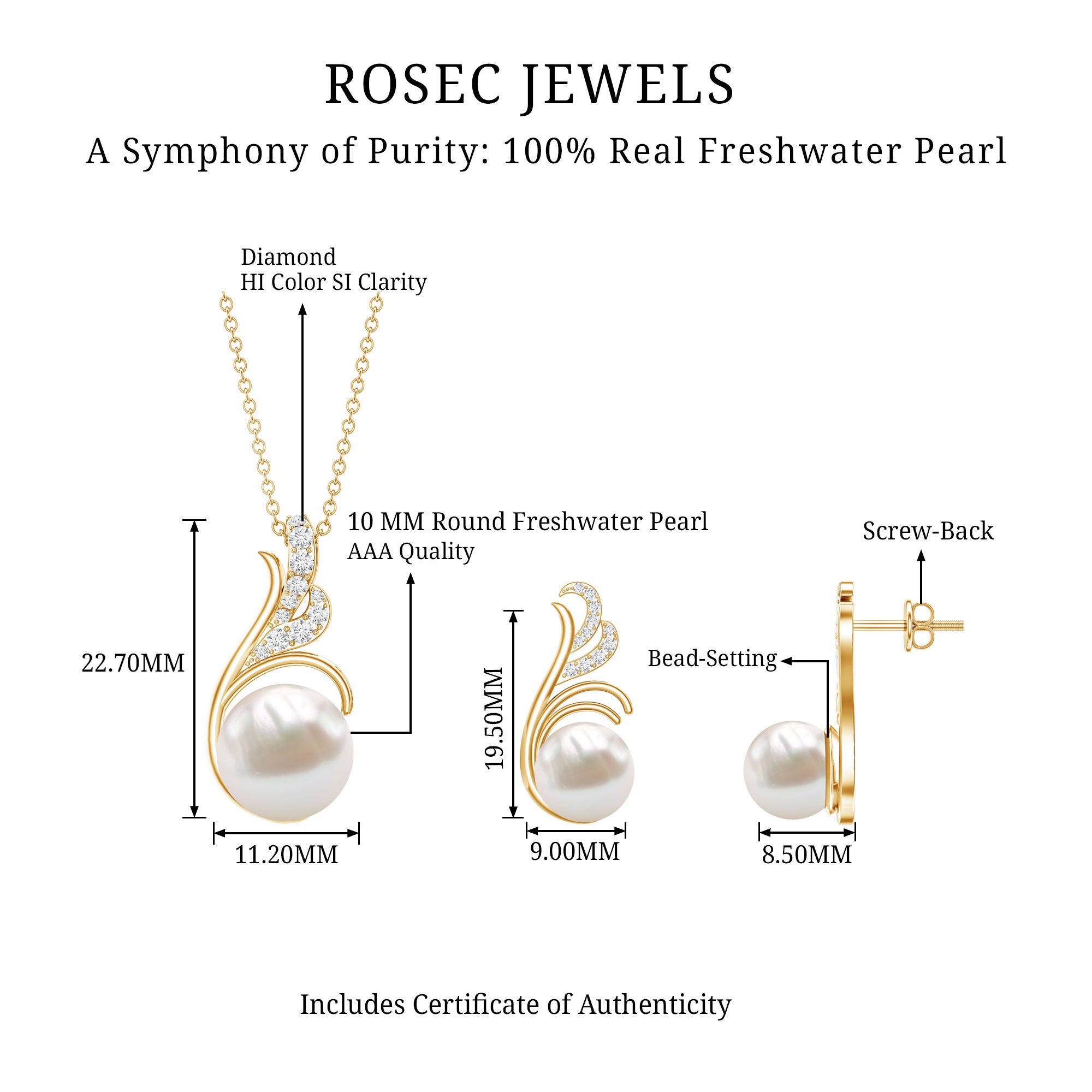Freshwater Pearl and Diamond Designer Jewelry Set AAA - Rosec Jewels