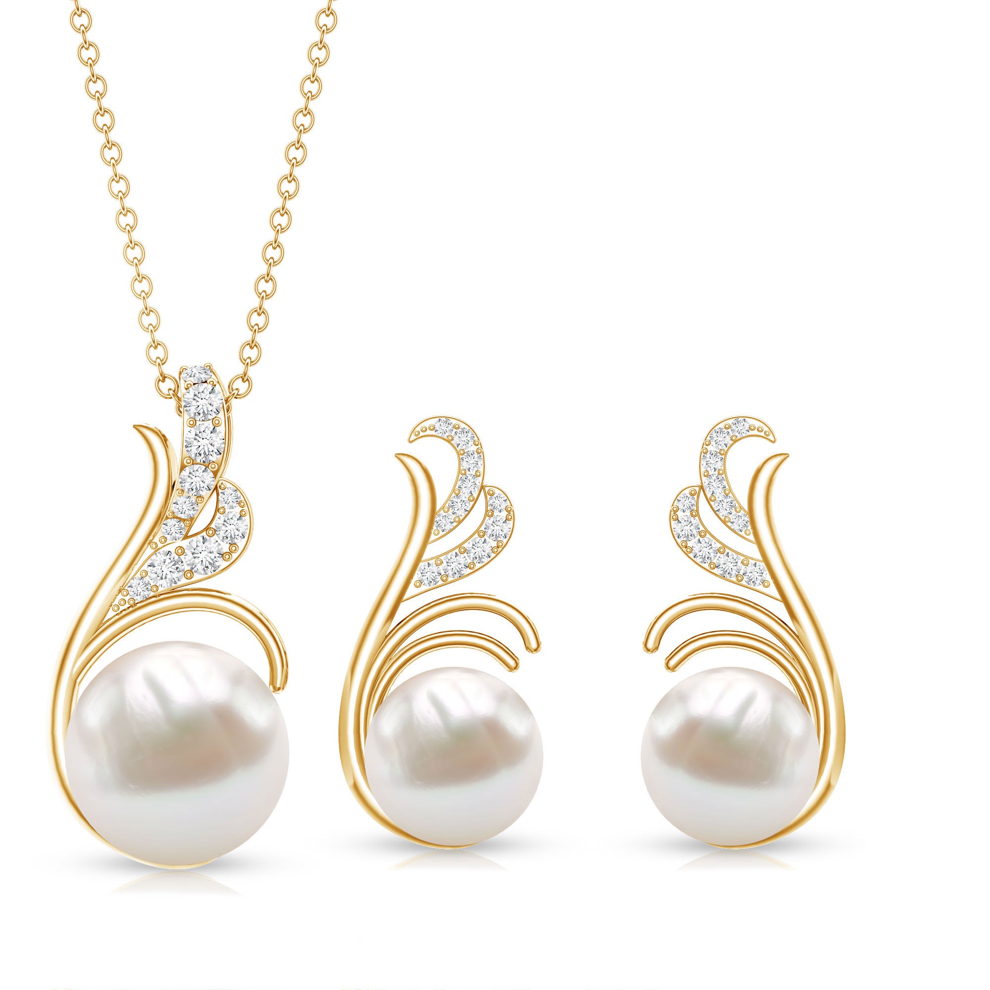 Freshwater Pearl and Diamond Designer Jewelry Set AAA - Rosec Jewels