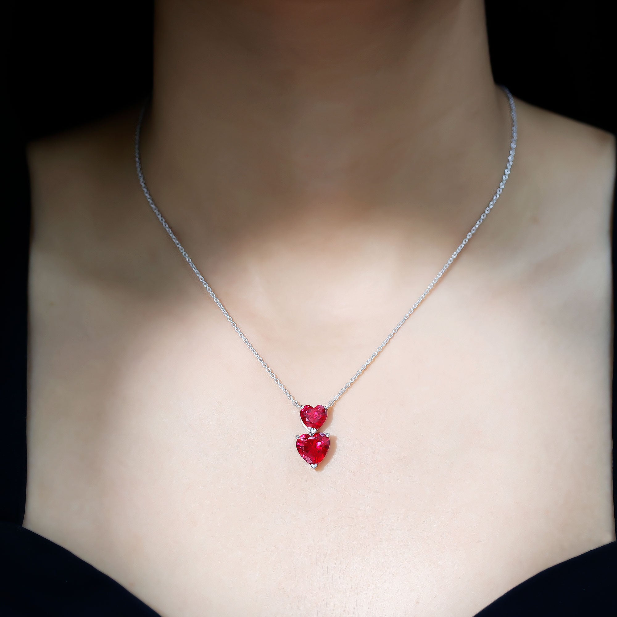 Certified 5.5 Carat Lab Created Ruby Heart Necklace with Silver Chain AAAA 92.5 Sterling Silver - Rosec Jewels
