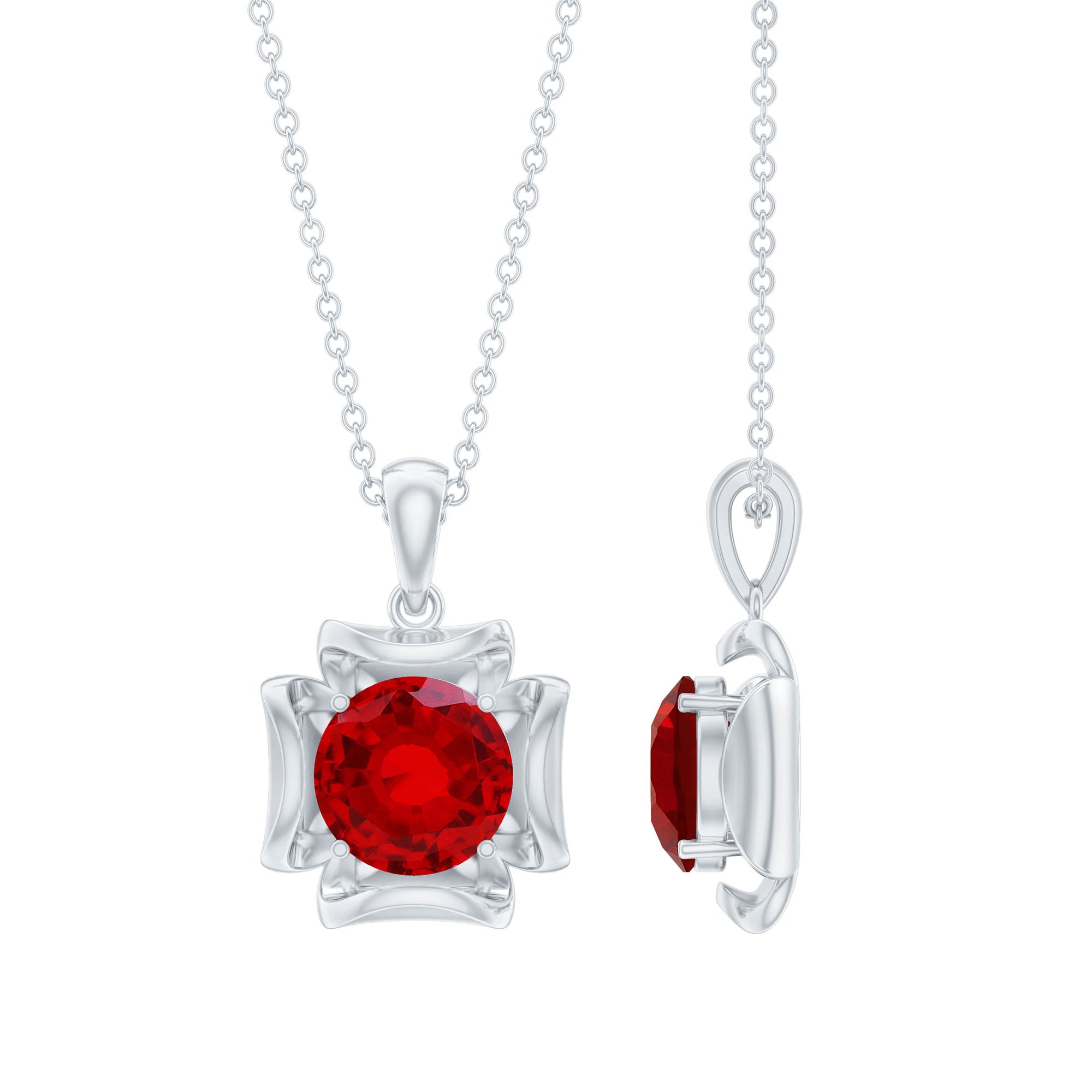 Art Deco Inspired Lab Created Ruby Solitaire Necklace