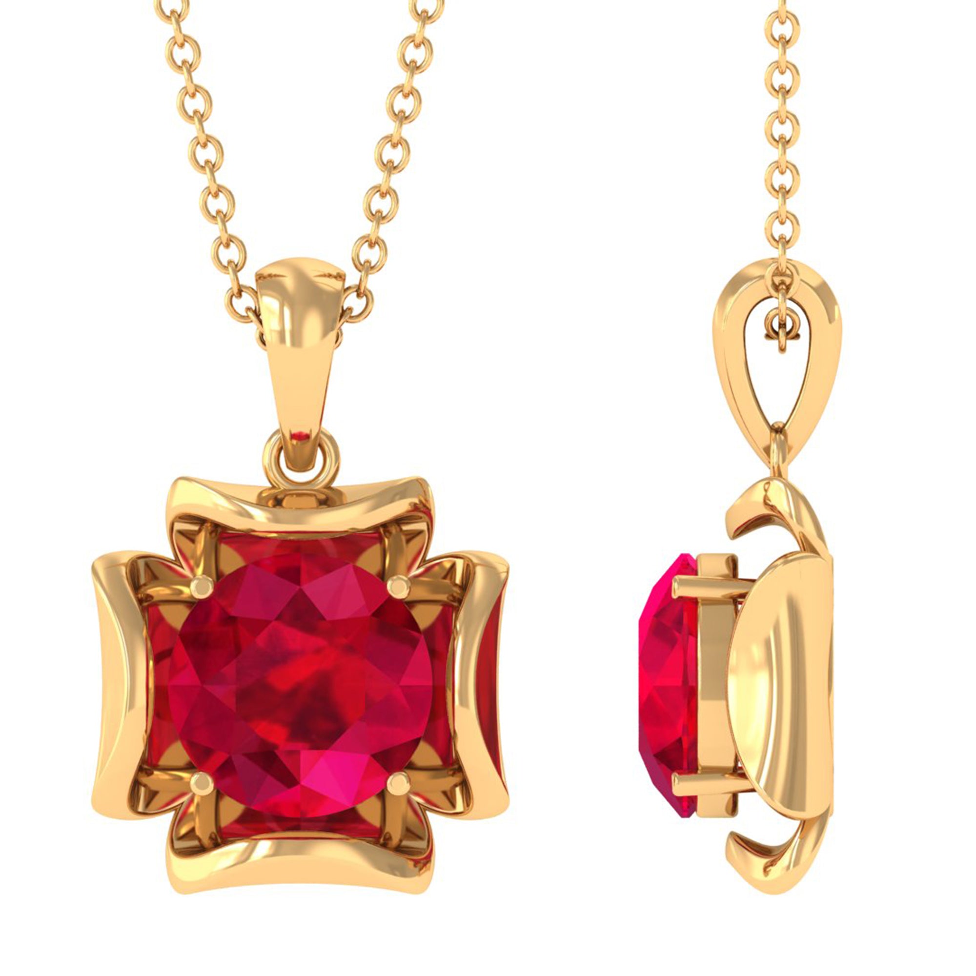 2.25 CT Art Deco Created Ruby Solitaire Necklace Lab Created Ruby - ( AAAA ) - Quality - Rosec Jewels