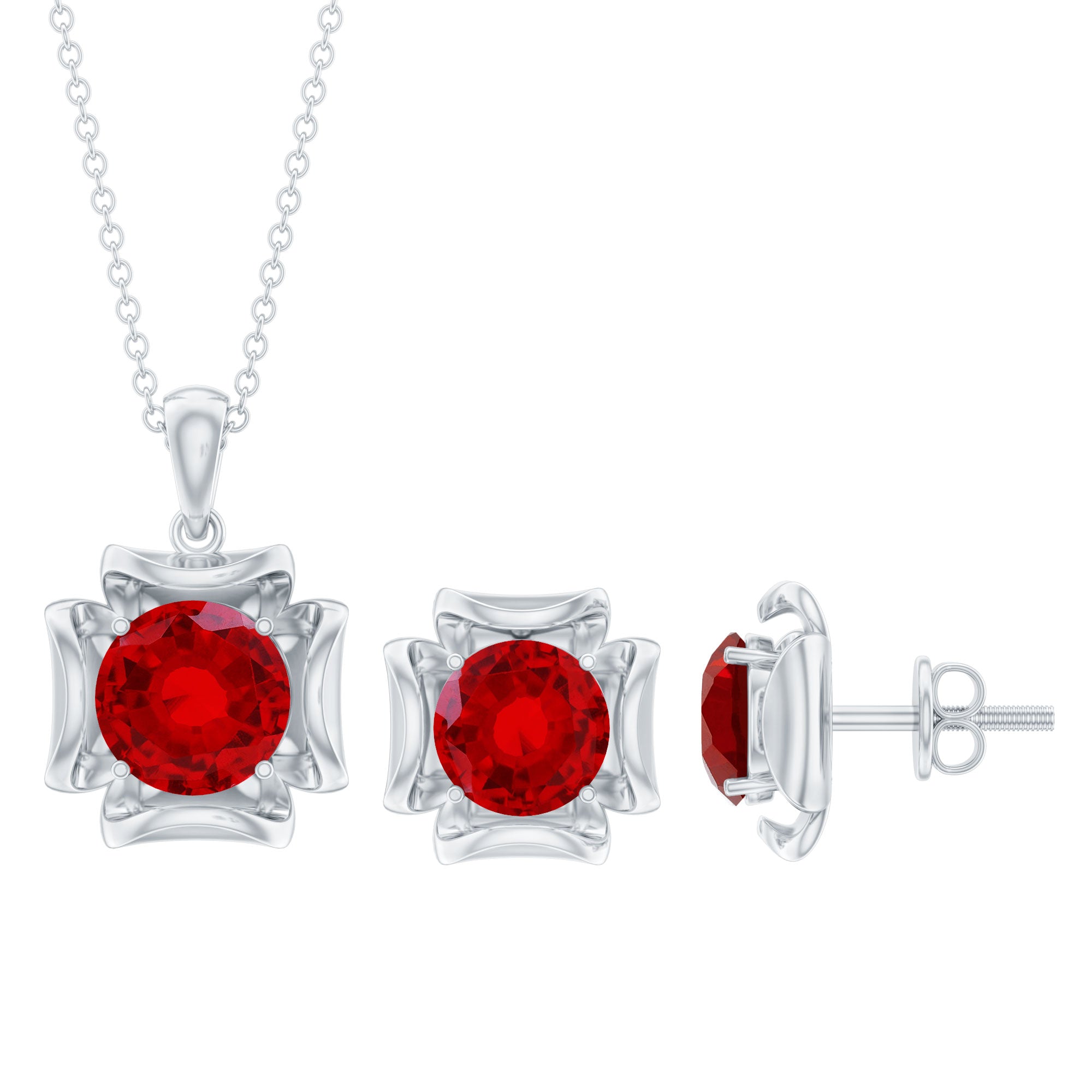 5 CT Created Ruby Pendant and Earrings Set in Gold