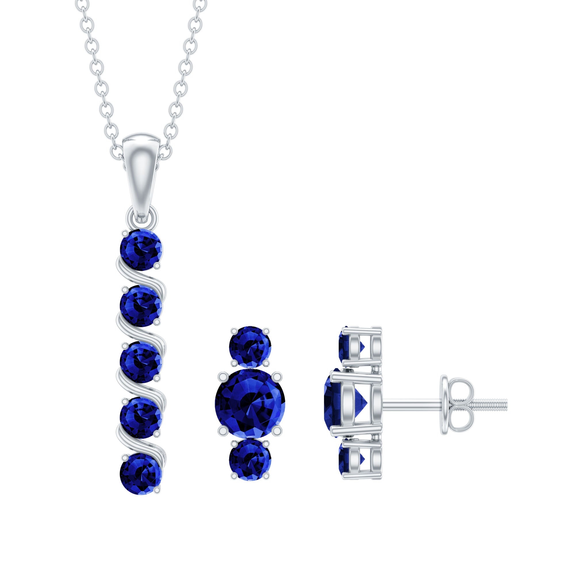 2.75 CT Lab Created Blue Sapphire Bar Pendant and Earrings Set