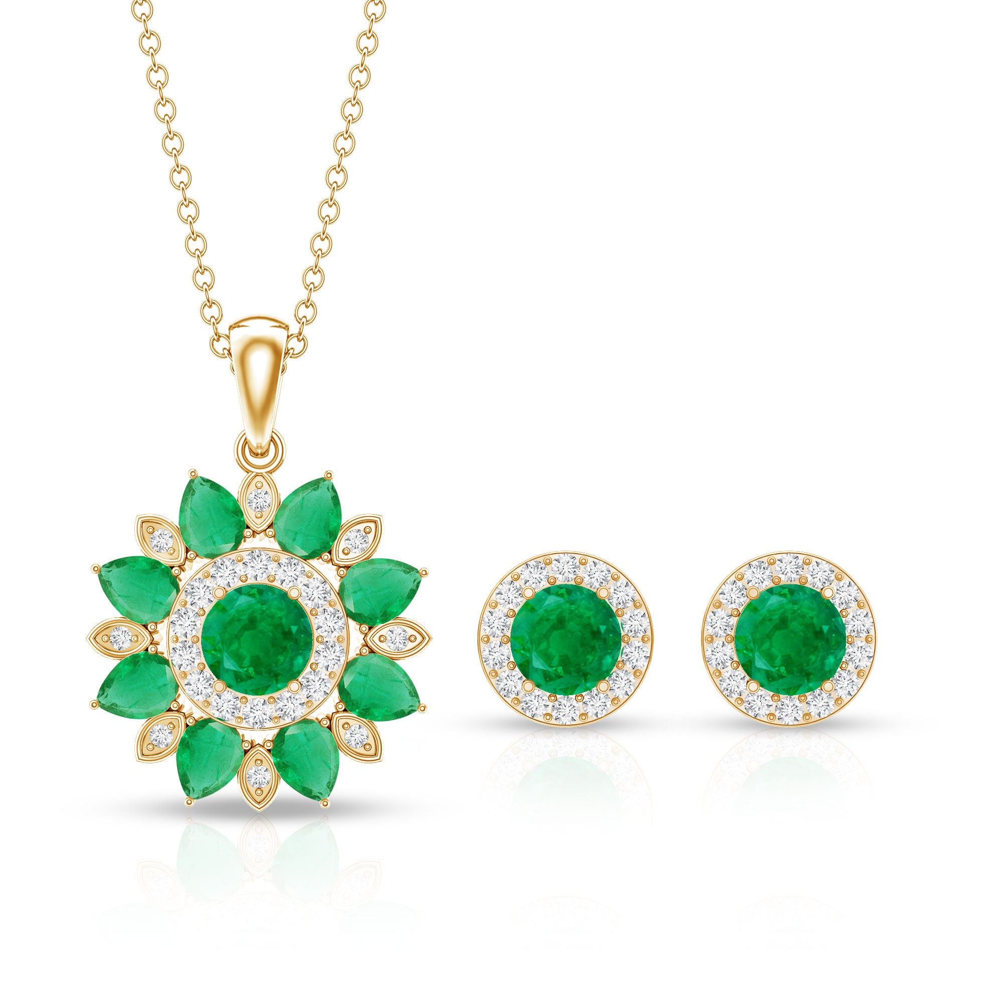 Certified Emerald and Moissanite Flower Jewelry Set AAA - Rosec Jewels