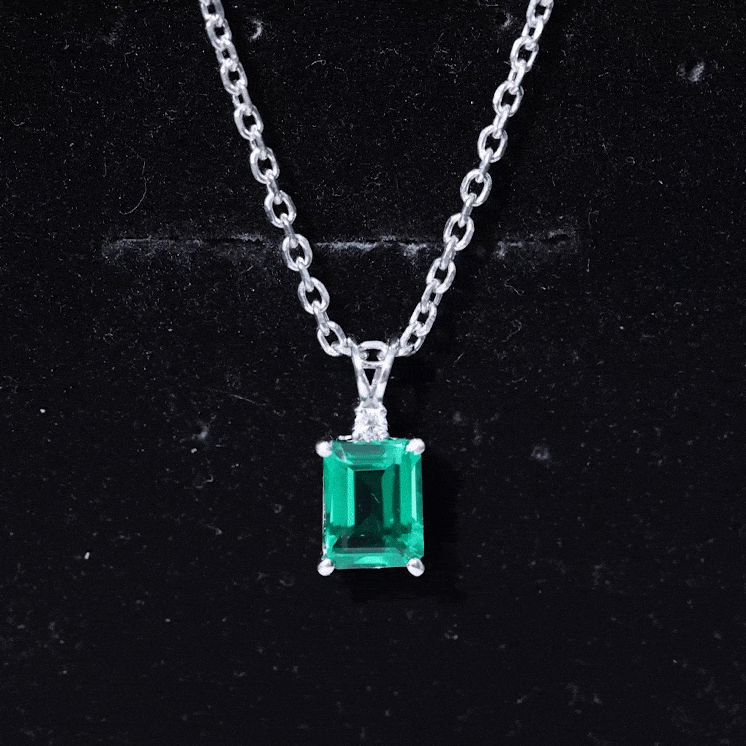 1.6 Carat Emerald Cut Lab Created Emerald Solitaire Necklace with Diamond AAAA - Rosec Jewels