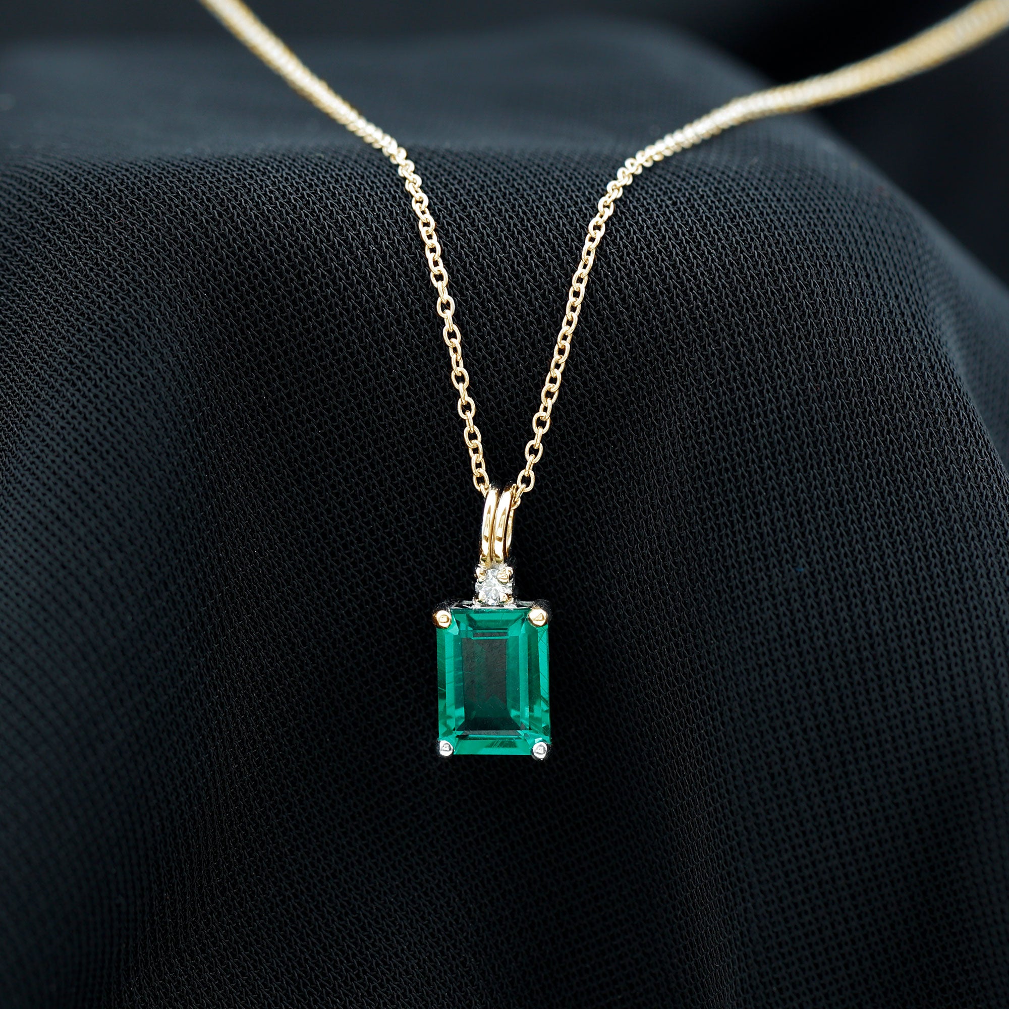 Octagon Cut Created Emerald Solitaire Pendant with Dainty Moissanite Lab Created Emerald - ( AAAA ) - Quality - Rosec Jewels