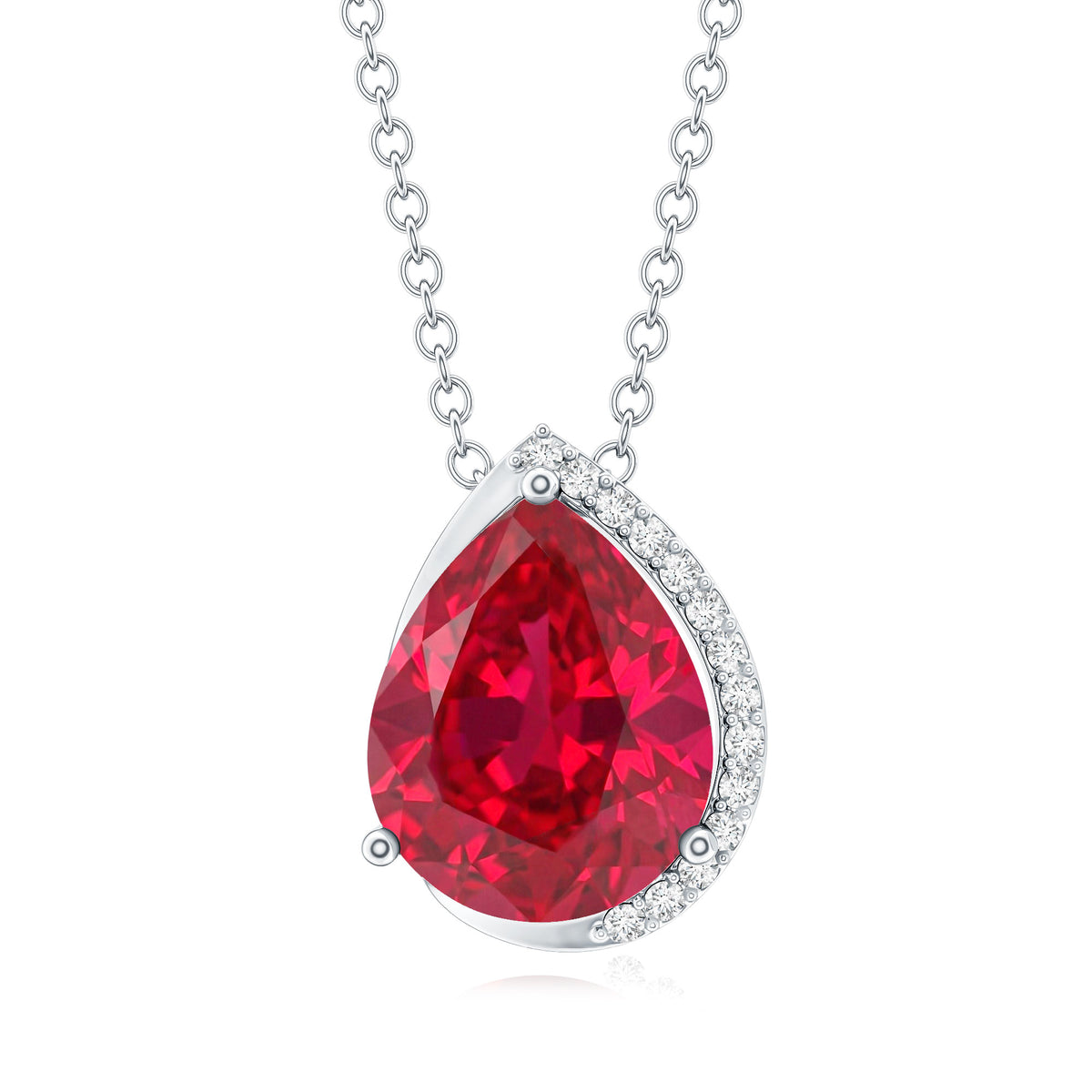 Lab Grown Ruby Teardrop Designer Necklace with Diamond AAAA - Rosec Jewels