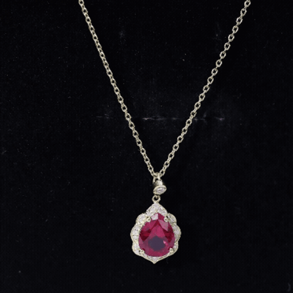 Certified 3 Carat Lab Grown Ruby and Diamond Vintage Necklace AAAA 14K Yellow Gold Plated Silver - Rosec Jewels