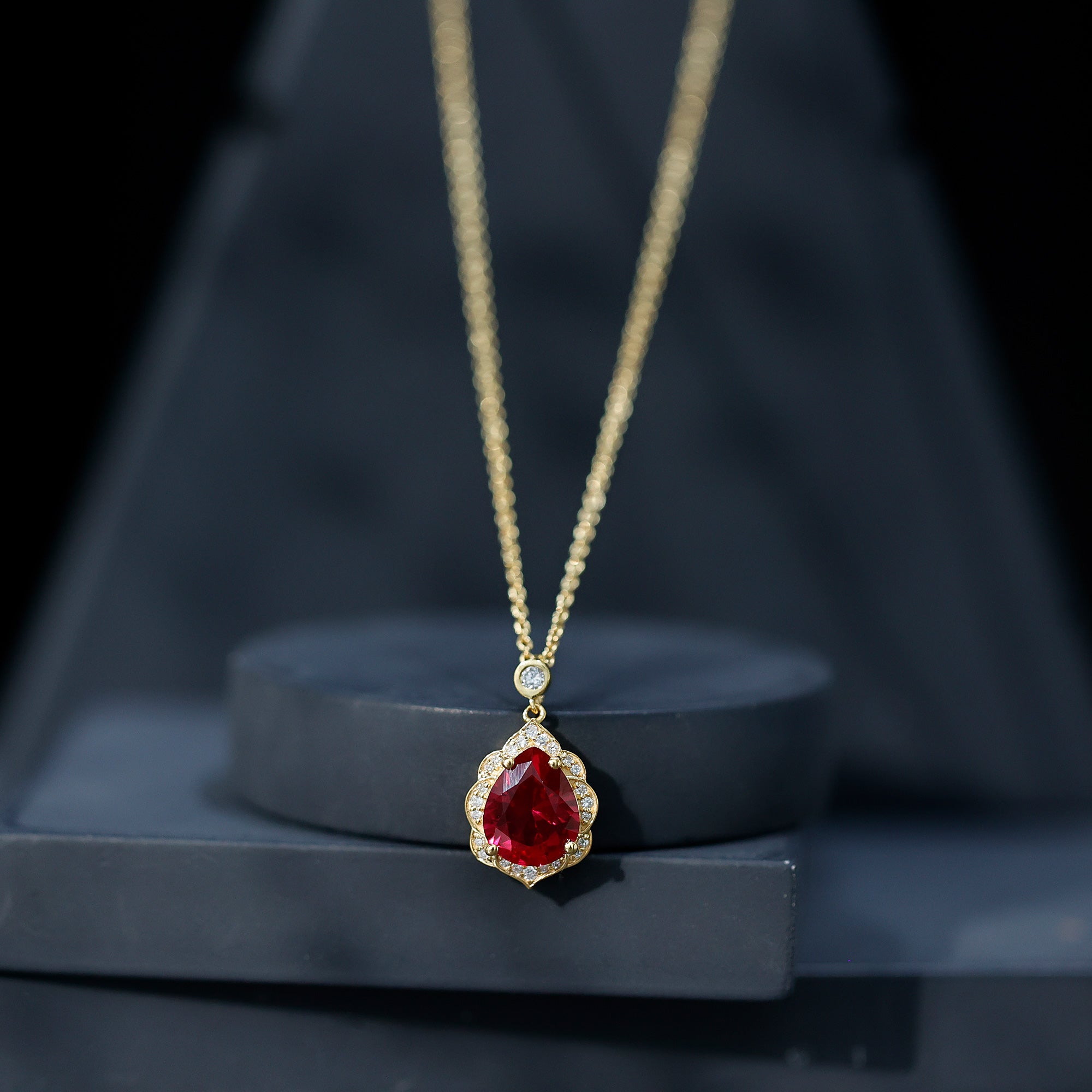 Certified 3 Carat Lab Grown Ruby and Diamond Vintage Necklace AAAA 14K Yellow Gold Plated Silver - Rosec Jewels
