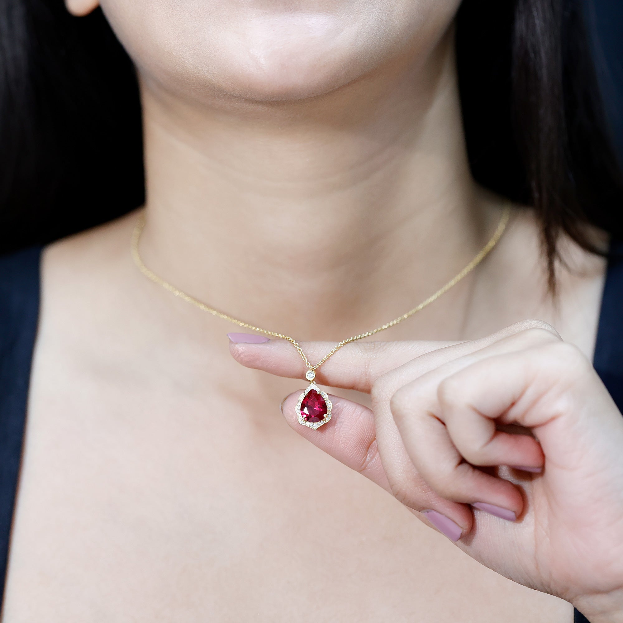 Certified 3 Carat Lab Grown Ruby and Diamond Vintage Necklace AAAA 14K Yellow Gold Plated Silver - Rosec Jewels