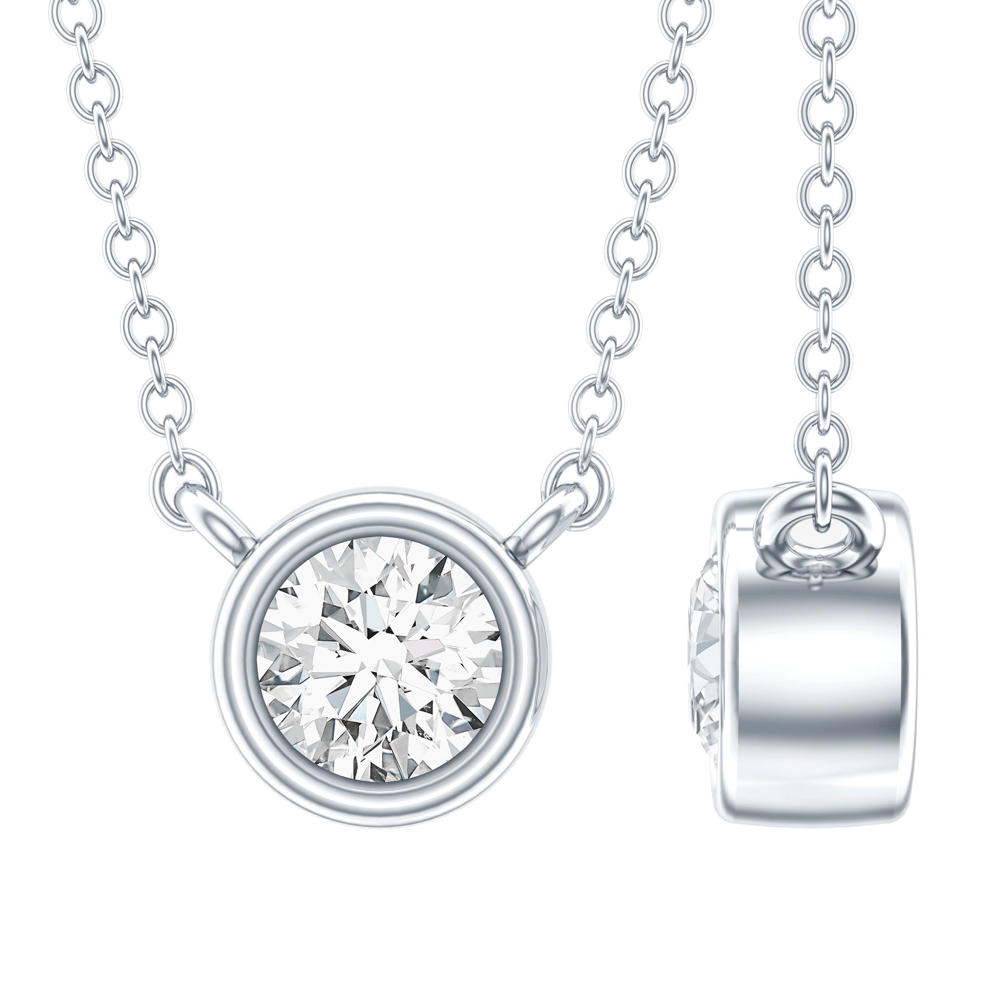 Half Carat Lab Grown Diamond Solitaire Necklace in Sterling Silver Lab - ( EF-VS ) 92.5 Sterling Silver - Rosec Jewels