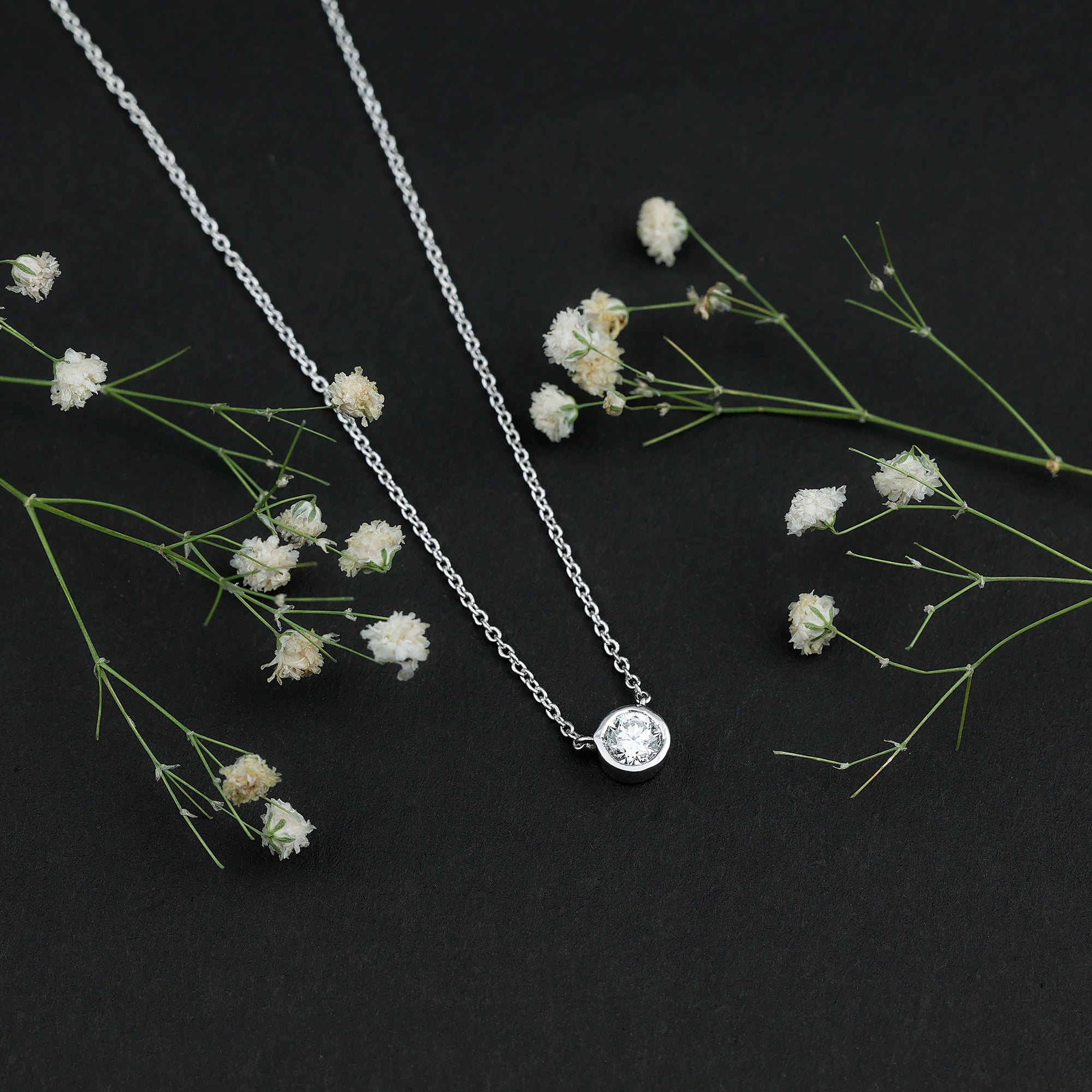 Half Carat Lab Grown Diamond Solitaire Necklace in Sterling Silver Lab - ( EF-VS ) 92.5 Sterling Silver - Rosec Jewels