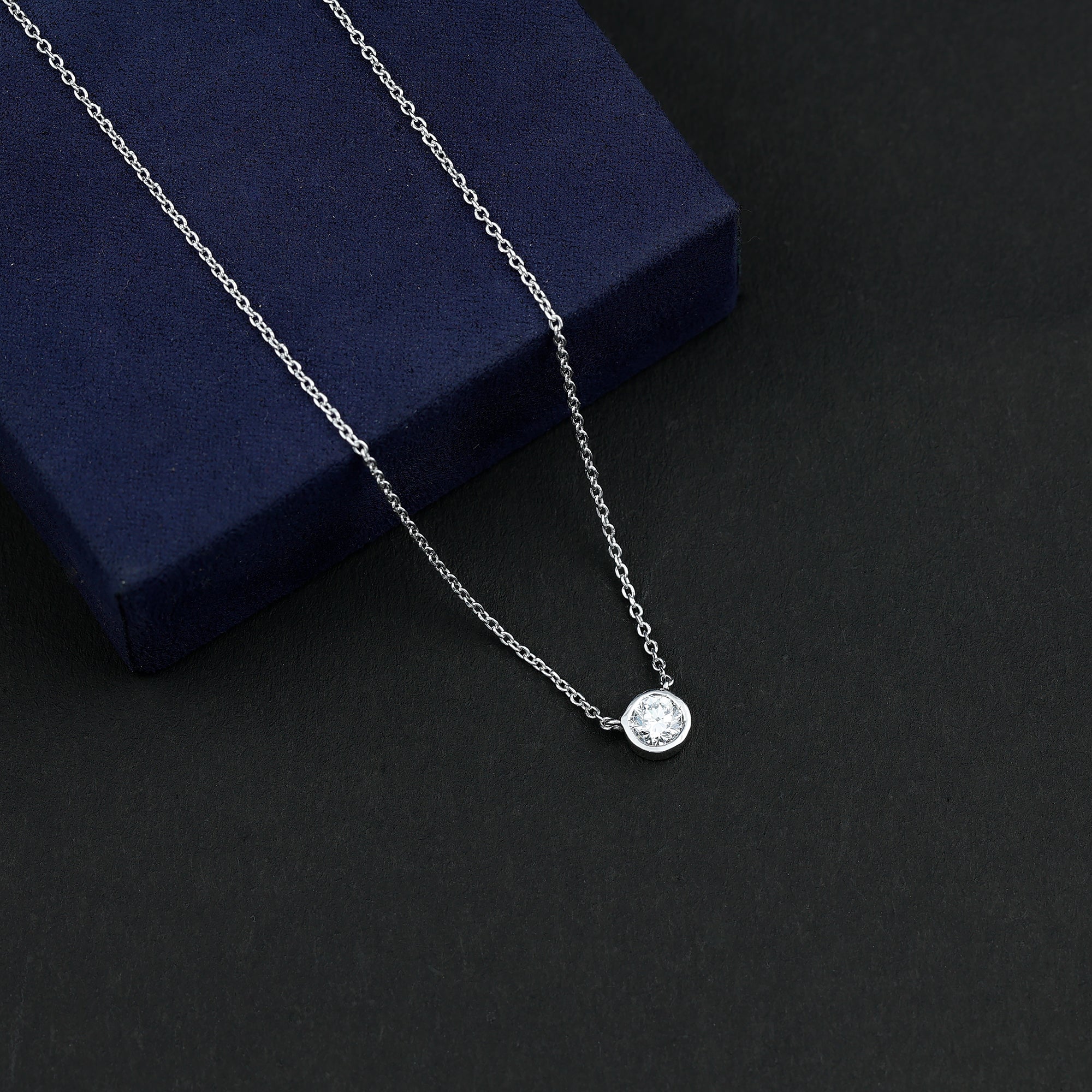 Half Carat Lab Grown Diamond Solitaire Necklace in Sterling Silver Lab - ( EF-VS ) 92.5 Sterling Silver - Rosec Jewels