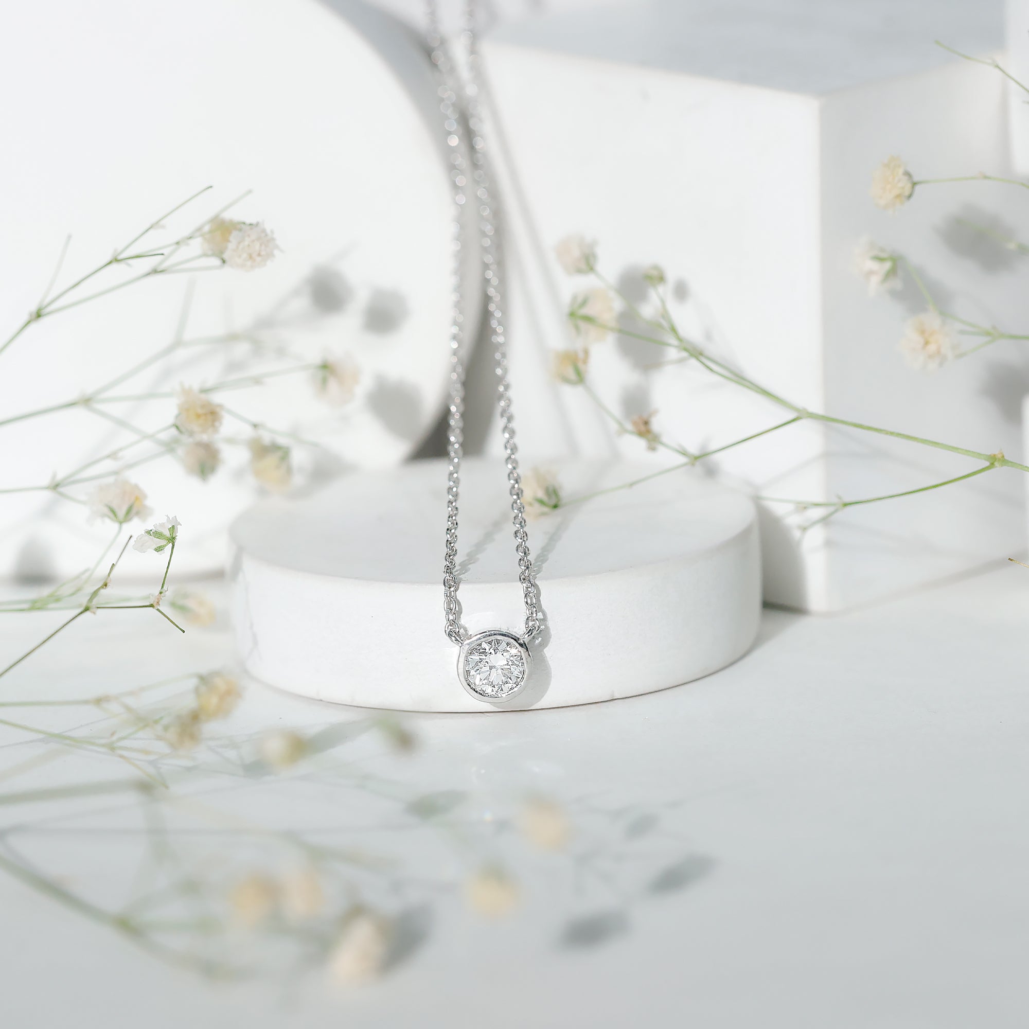 Half Carat Lab Grown Diamond Solitaire Necklace in Sterling Silver Lab - ( EF-VS ) 92.5 Sterling Silver - Rosec Jewels