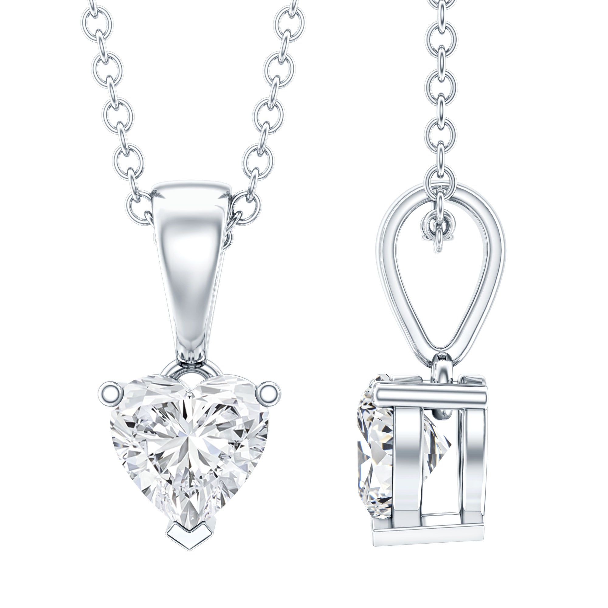 Certified 0.5 Carat Lab Grown Diamond Heart Necklace With Silver Chain Lab - ( EF-VS ) 92.5 Sterling Silver - Rosec Jewels