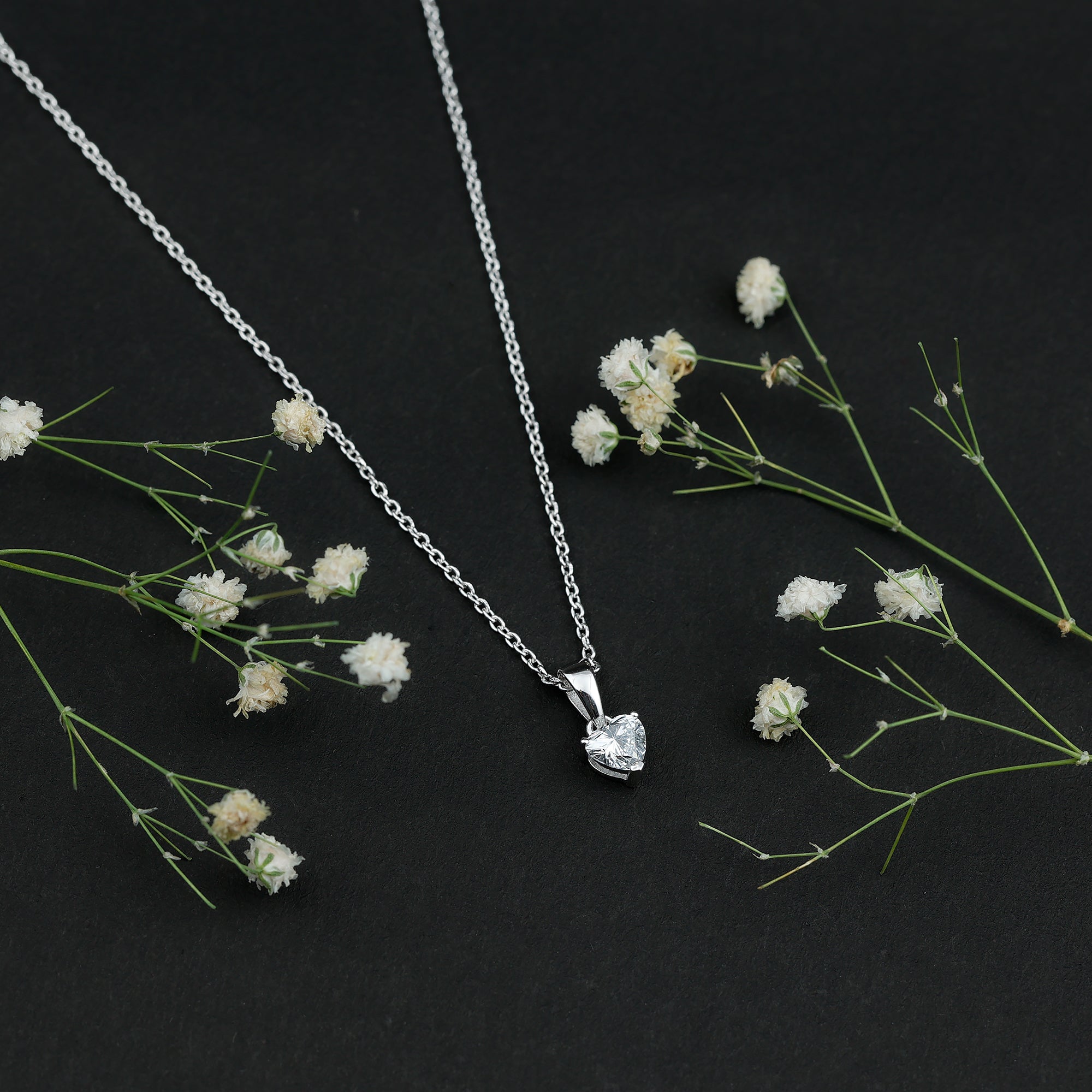 Certified 0.5 Carat Lab Grown Diamond Heart Necklace With Silver Chain Lab - ( EF-VS ) 92.5 Sterling Silver - Rosec Jewels