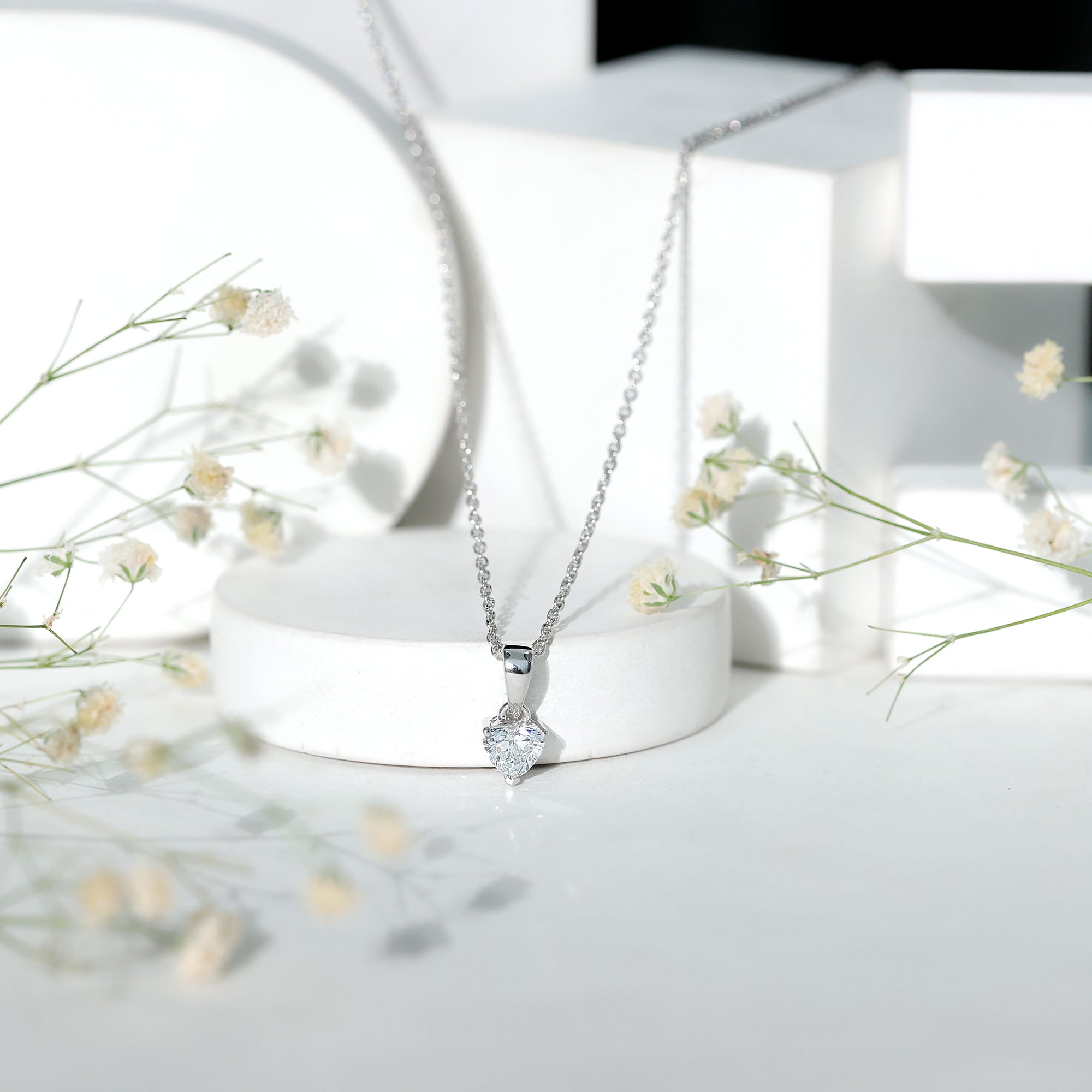 Certified 0.5 Carat Lab Grown Diamond Heart Necklace With Silver Chain Lab - ( EF-VS ) 92.5 Sterling Silver - Rosec Jewels
