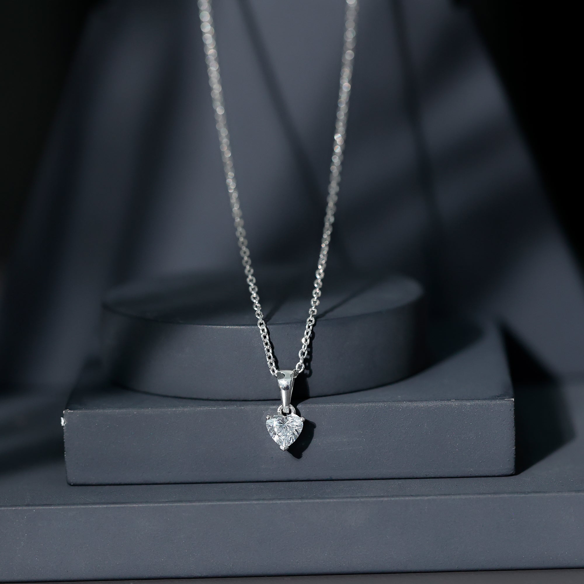 Certified 0.5 Carat Lab Grown Diamond Heart Necklace With Silver Chain Lab - ( EF-VS ) 92.5 Sterling Silver - Rosec Jewels