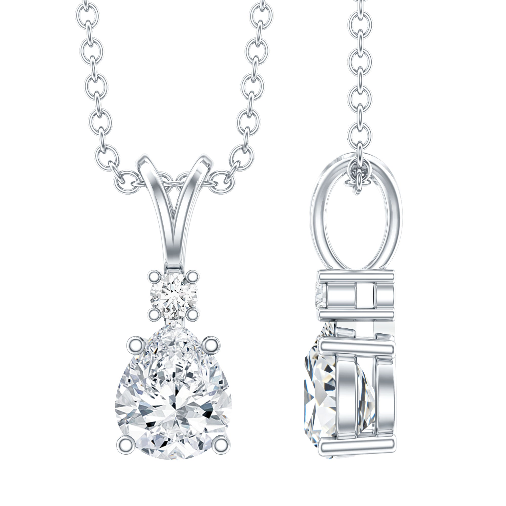 6X5mm Pear Lab Grown Diamond Teardrop Necklace With Silver Chain Lab - ( EF-VS ) 92.5 Sterling Silver - Rosec Jewels