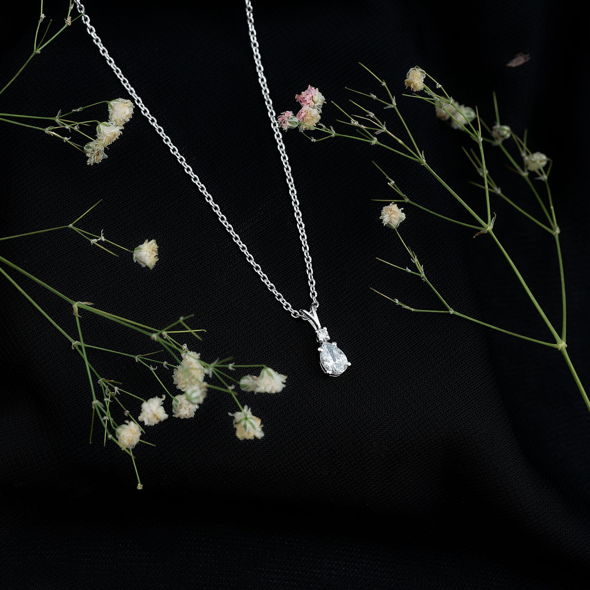 6X5mm Pear Lab Grown Diamond Teardrop Necklace With Silver Chain Lab - ( EF-VS ) 92.5 Sterling Silver - Rosec Jewels