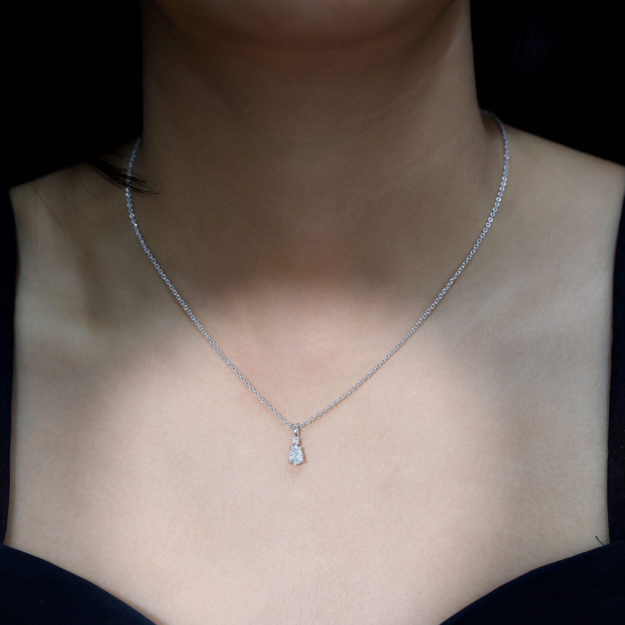 6X5mm Pear Lab Grown Diamond Teardrop Necklace With Silver Chain Lab - ( EF-VS ) 92.5 Sterling Silver - Rosec Jewels