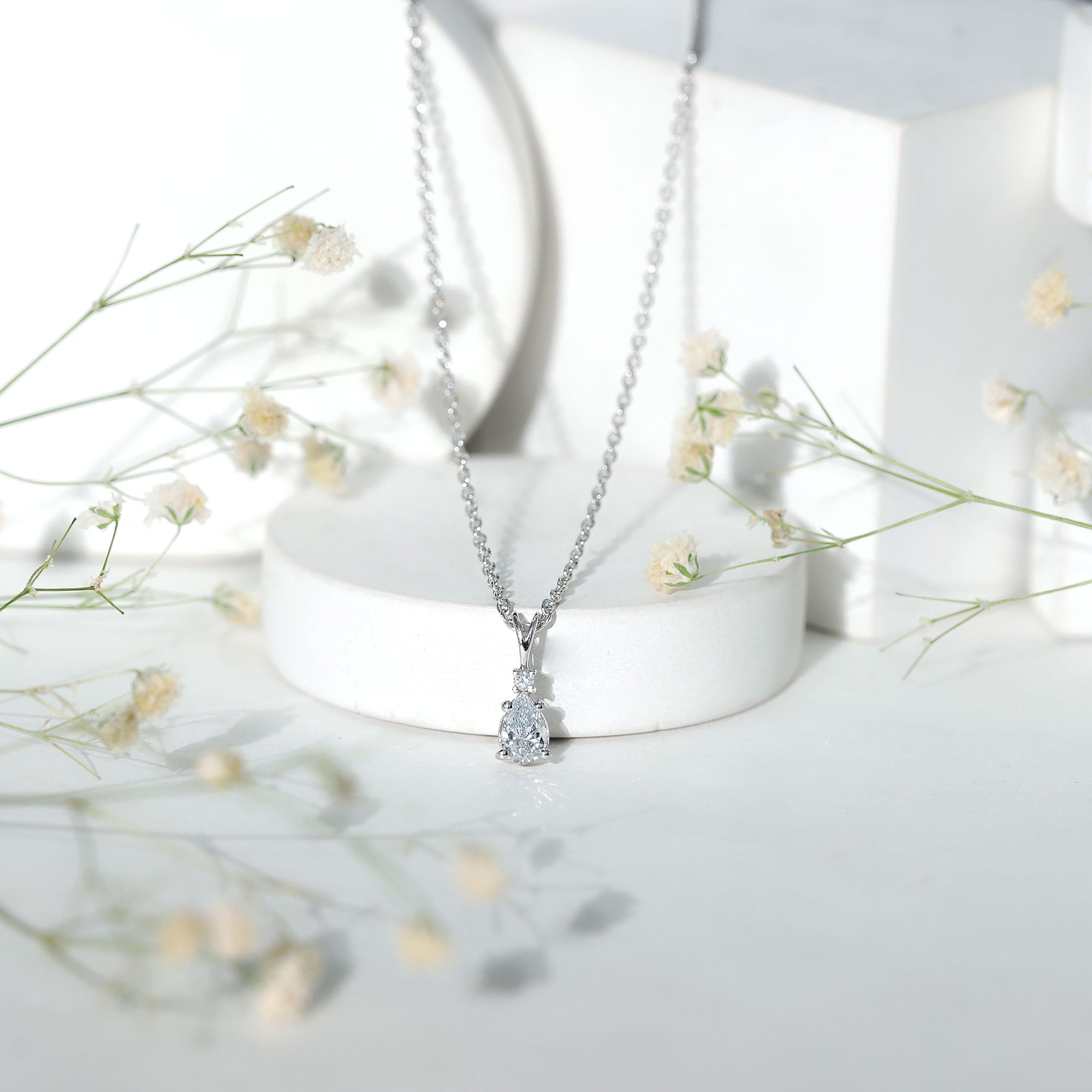 6X5mm Pear Lab Grown Diamond Teardrop Necklace With Silver Chain Lab - ( EF-VS ) 92.5 Sterling Silver - Rosec Jewels