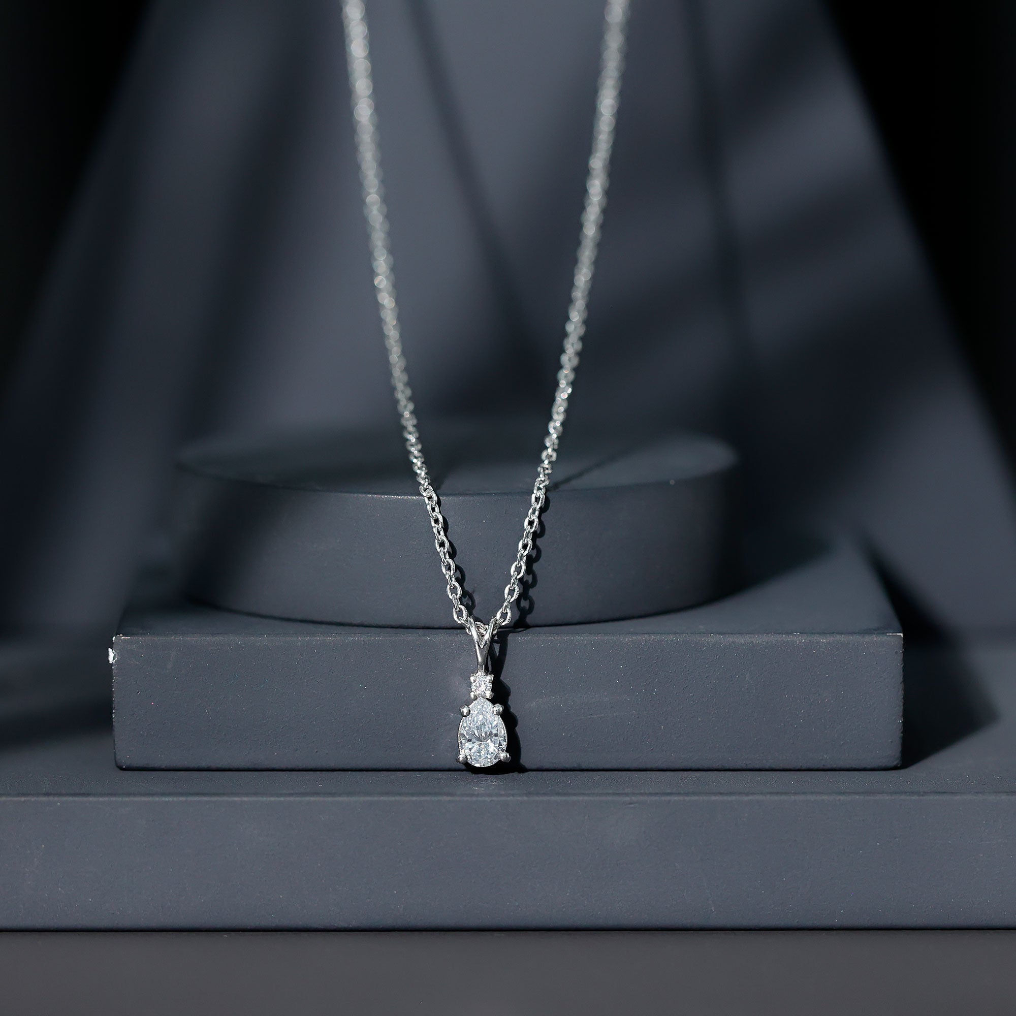 6X5mm Pear Lab Grown Diamond Teardrop Necklace With Silver Chain Lab - ( EF-VS ) 92.5 Sterling Silver - Rosec Jewels