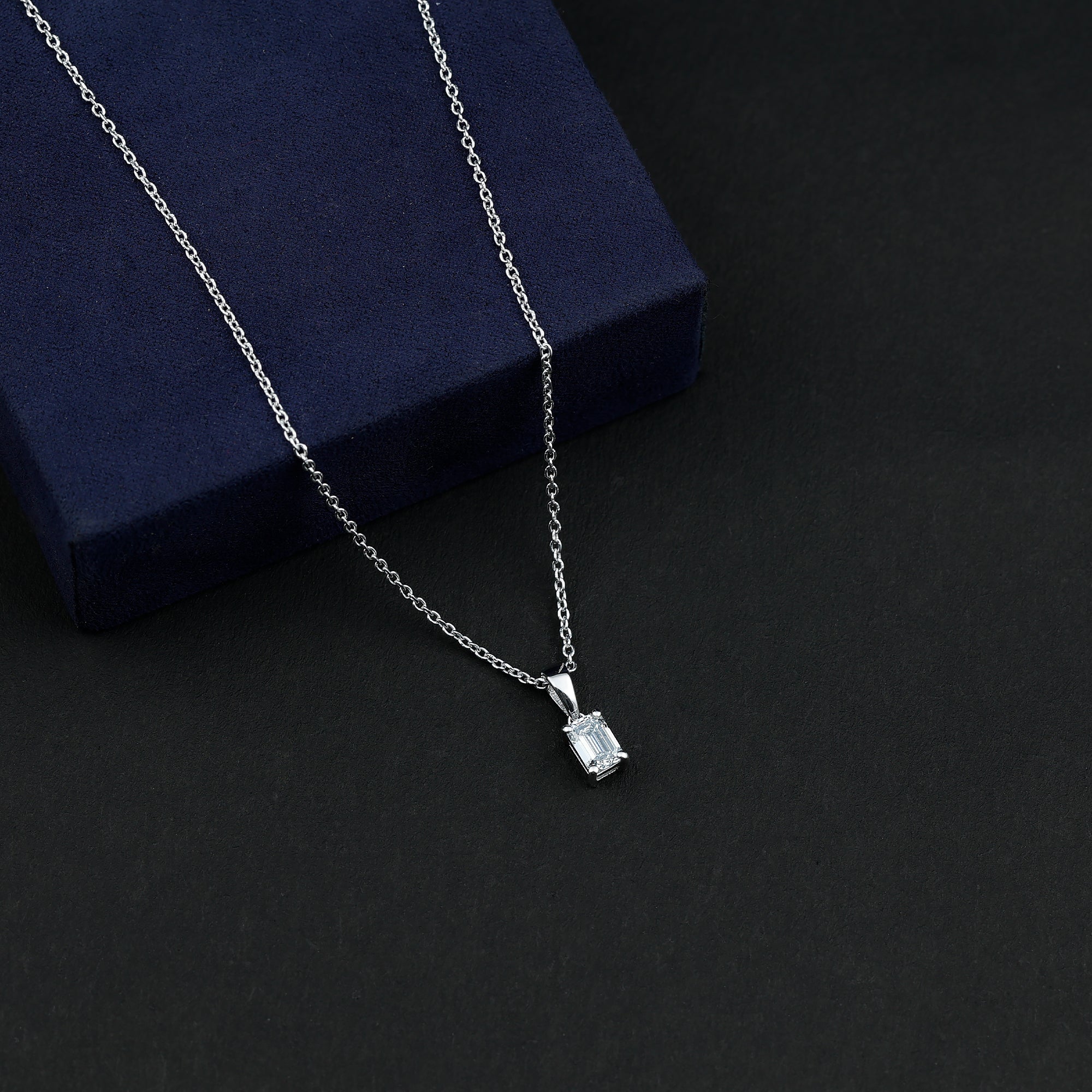0.7 Carat Lab Grown Diamond Emerald Cut Necklace with Silver Chain Lab - ( EF-VS ) 92.5 Sterling Silver - Rosec Jewels