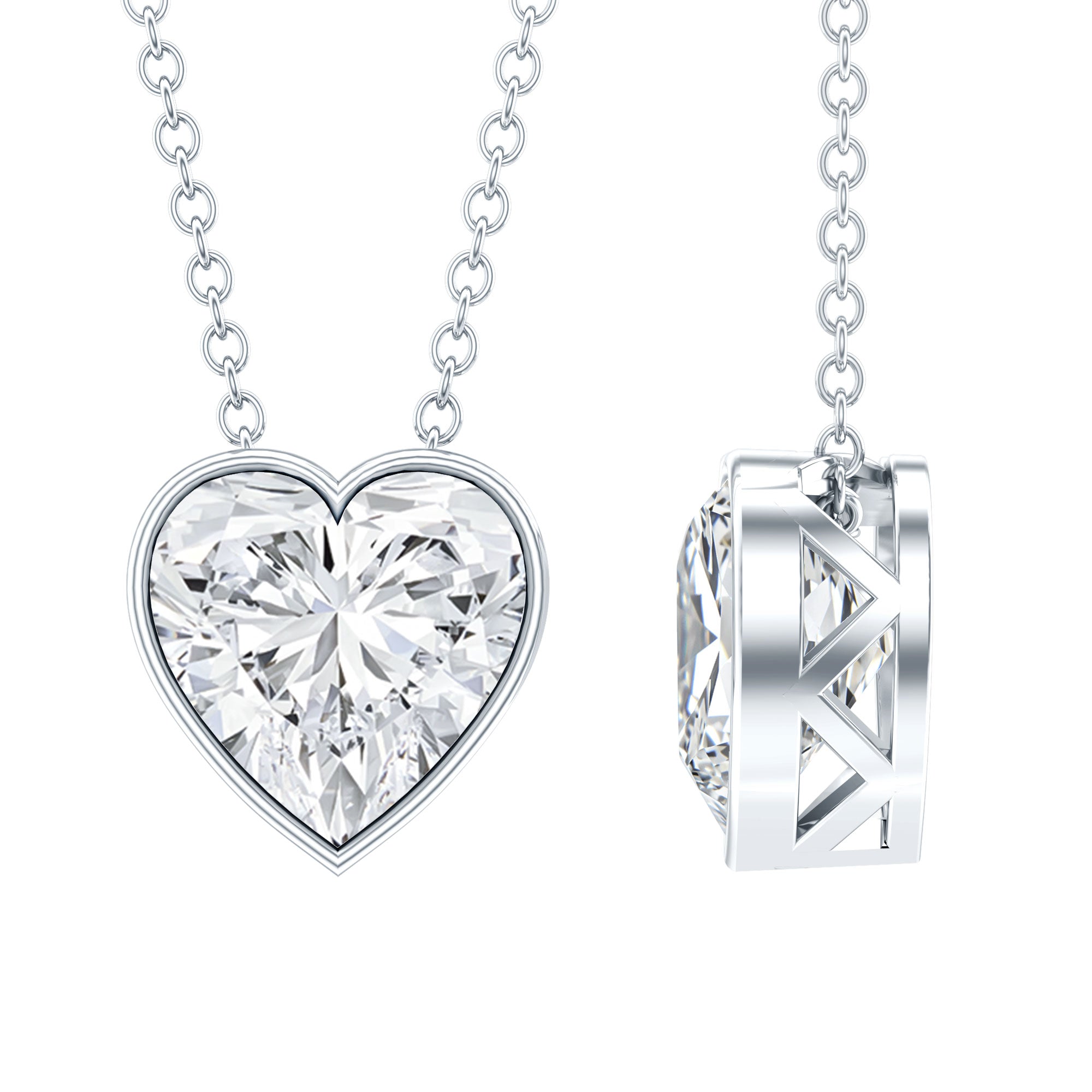 Bezel Set 2 Carat Cubic Zirconia Heart Pendant Necklace with Chain AAAAA 92.5 Sterling Silver - Rosec Jewels
