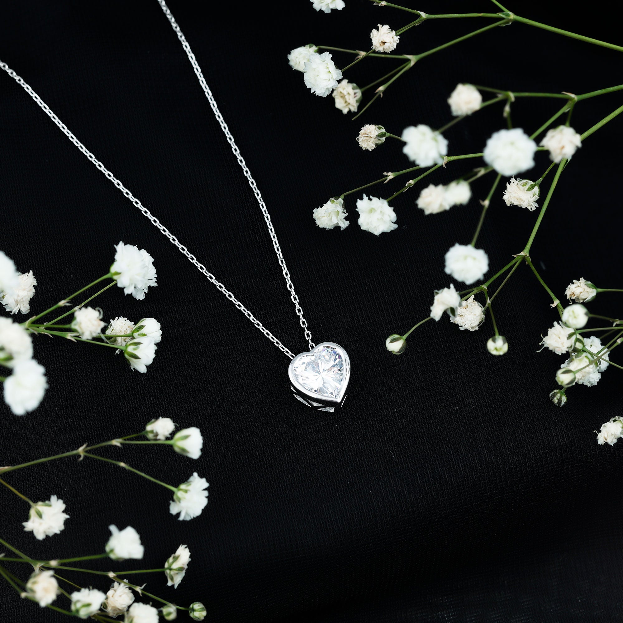 Bezel Set 2 Carat Cubic Zirconia Heart Pendant Necklace with Chain AAAAA 92.5 Sterling Silver - Rosec Jewels
