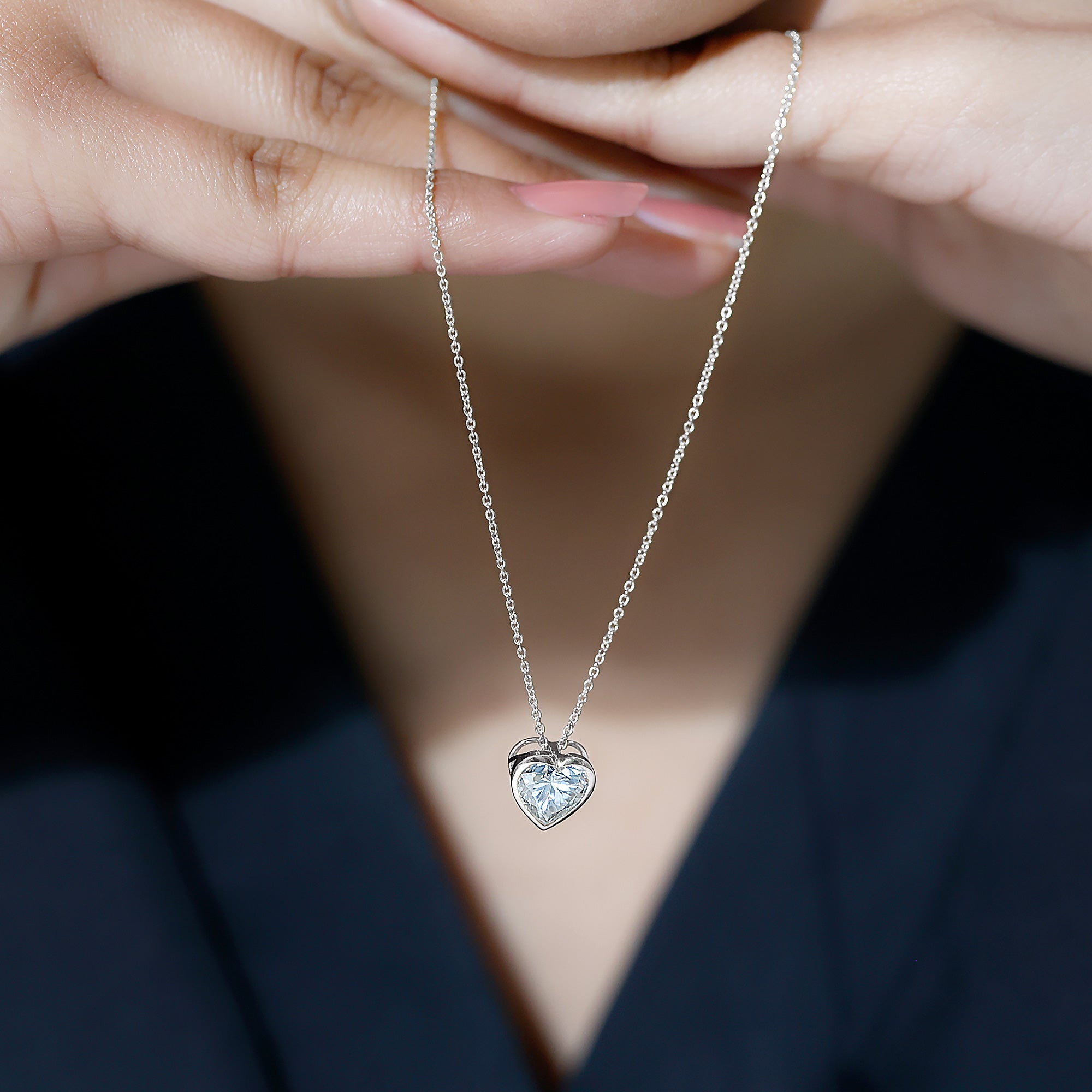 Bezel Set 2 Carat Cubic Zirconia Heart Pendant Necklace with Chain AAAAA 92.5 Sterling Silver - Rosec Jewels